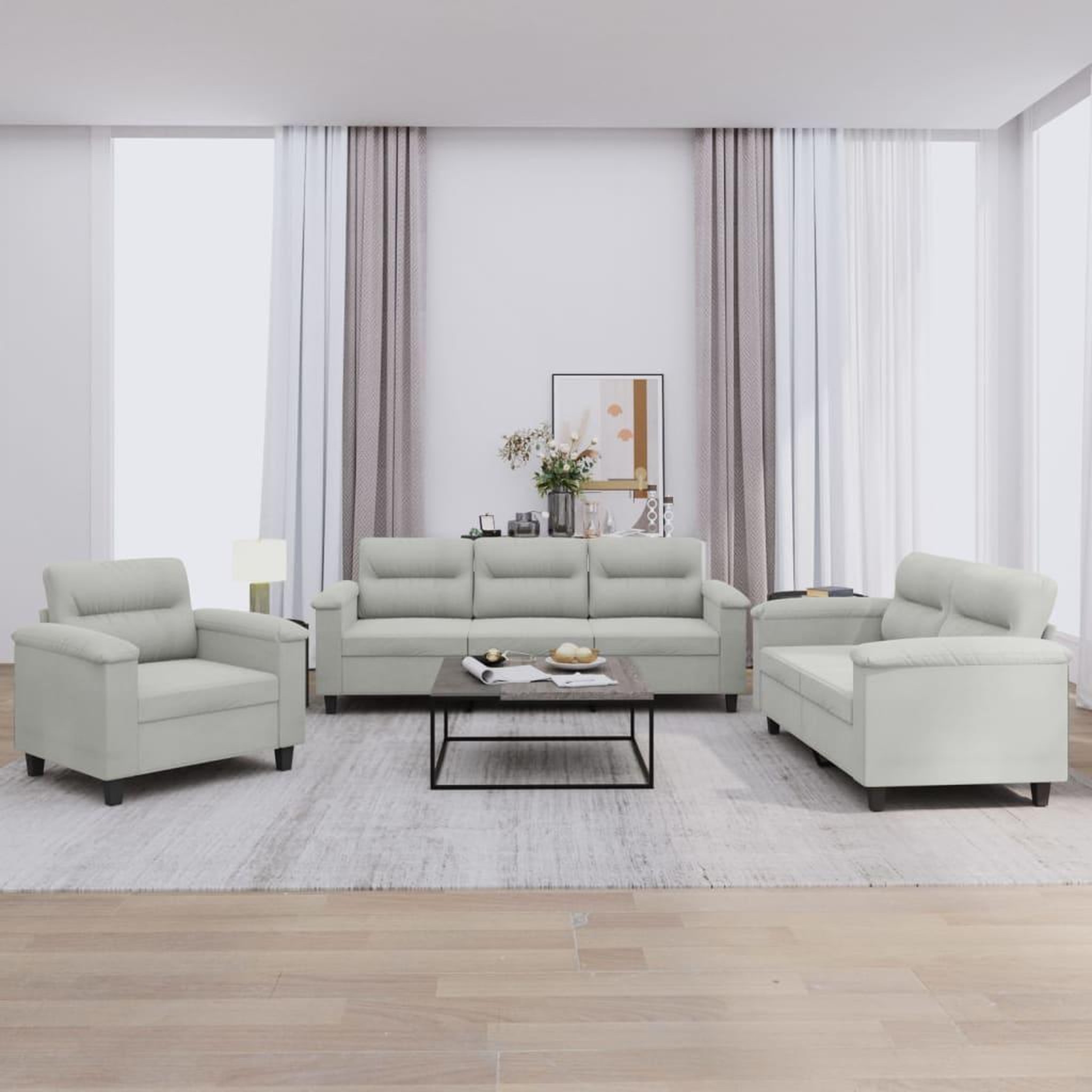 VIDAXL Ensemble de canapes 3 pcs coussins gris clair tissu microfibre