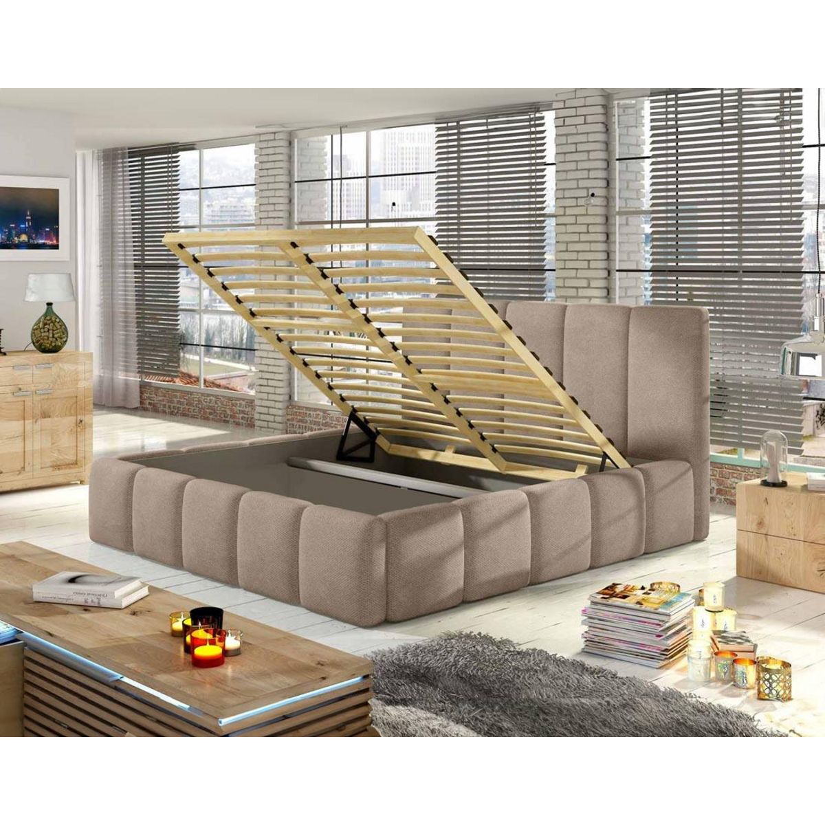 BEST MOBILIER Lucea - lit coffre - 160x200 - sommier inclus - en velours