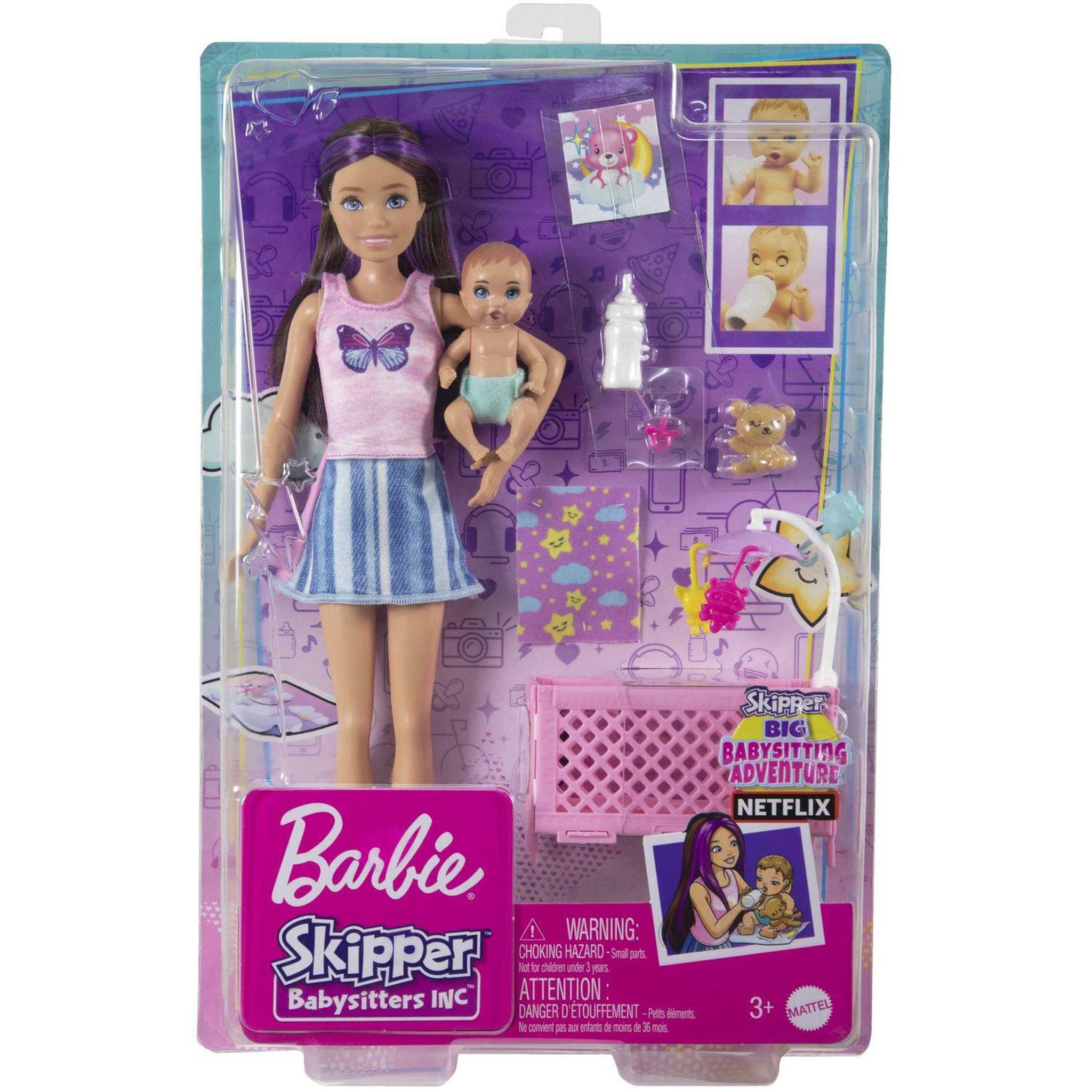 BARBIE Coffret Poupée Skipper Bébé au lit 