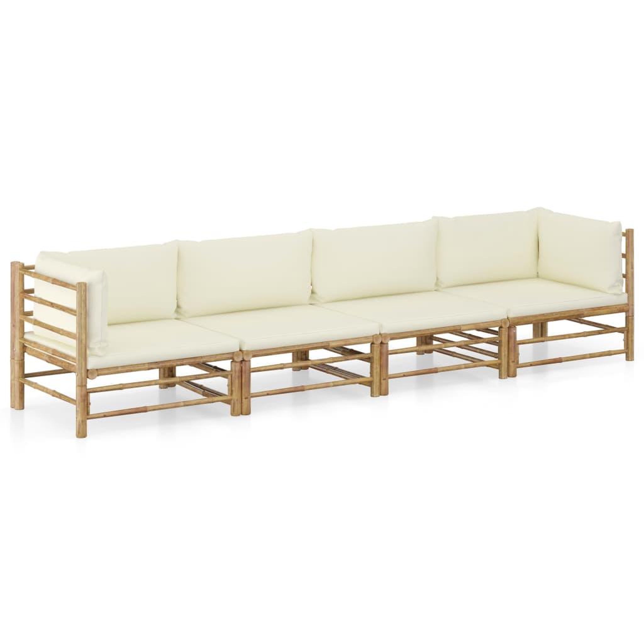 Voir la diapositive 1 : VIDAXL Salon de jardin 4 pcs avec coussins blanc creme bambou