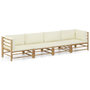 Voir la diapositive 1 : VIDAXL Salon de jardin 4 pcs avec coussins blanc creme bambou