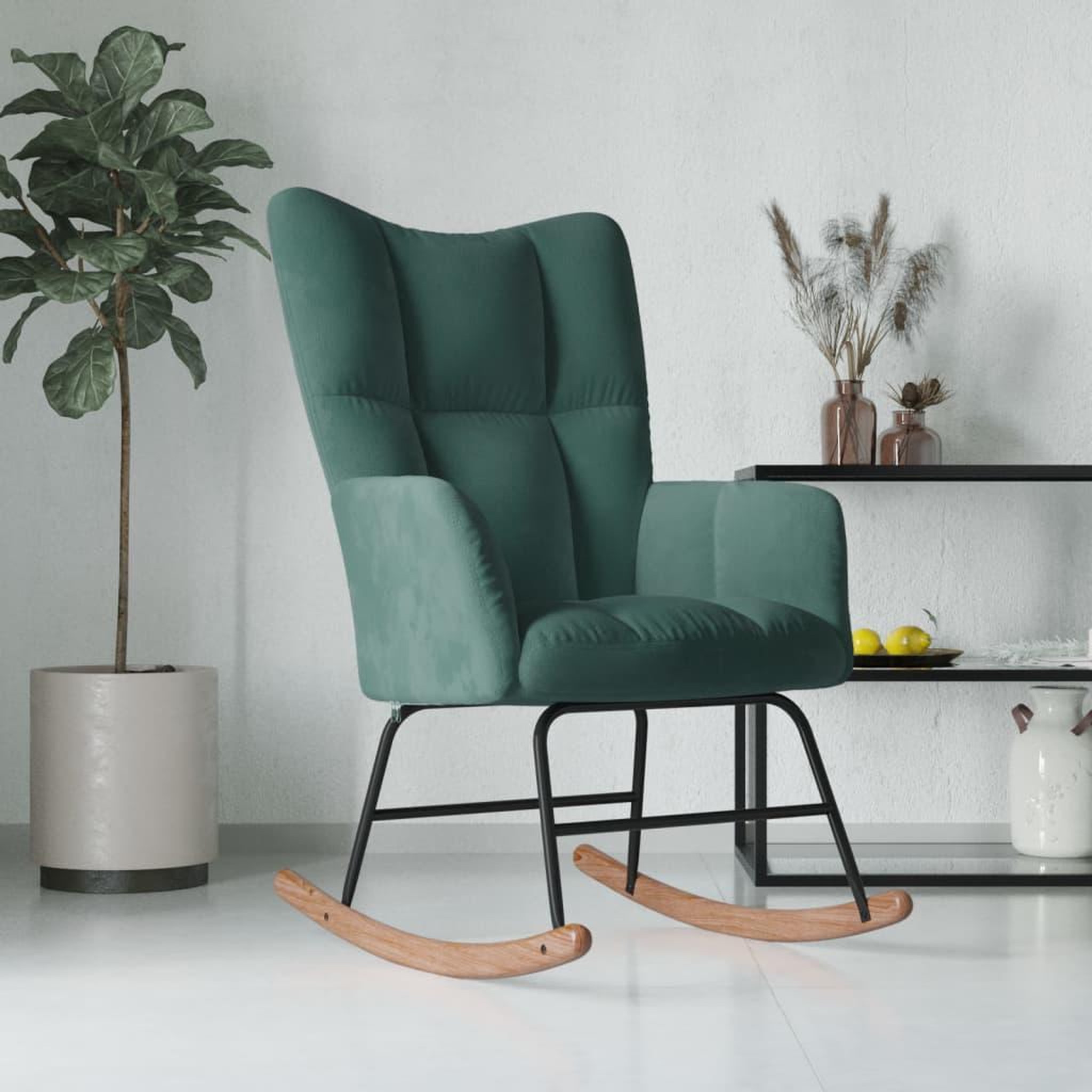 Voir la diapositive 1 : VIDAXL Chaise a bascule Vert fonce Velours