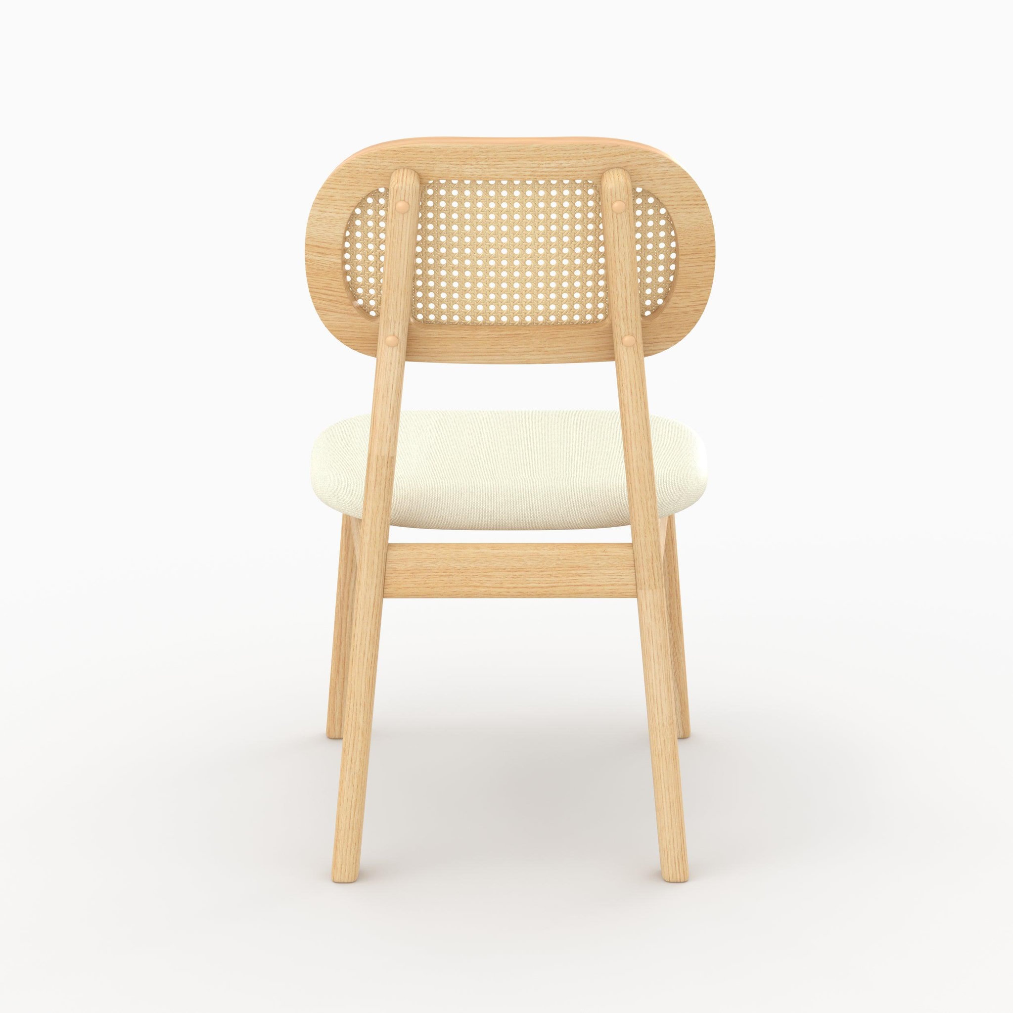 Voir la diapositive 5 : MAISON PAVANE Lot de 2 chaises en bois clair, tissu beige et rotin synthétique-maria