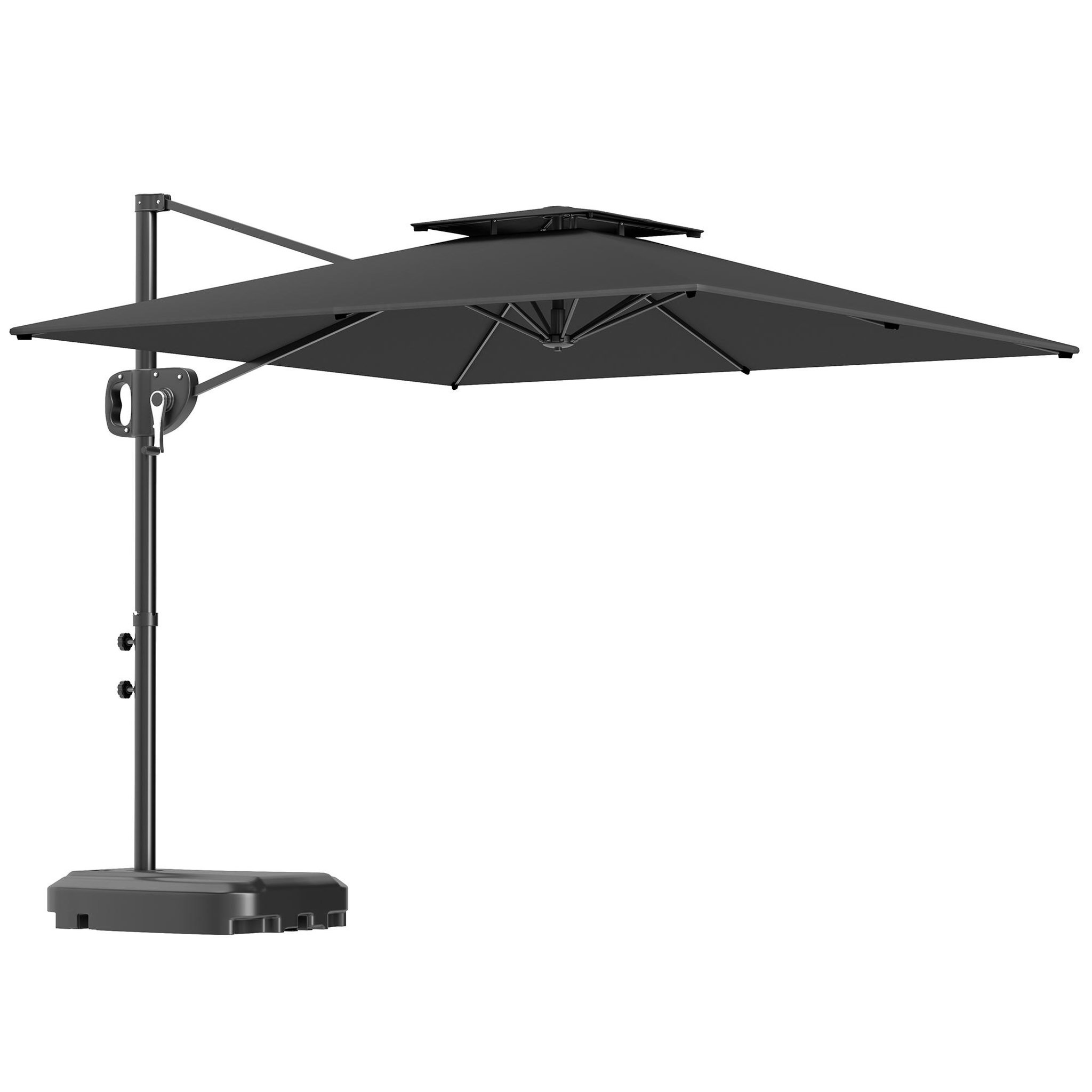 Voir la diapositive 1 : OUTSUNNY Parasol déporté carré 2,5 x 2,5 m avec base de lestage - inclinaison réglable - métal époxy tissu anthracite