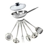Fackelmann Set poêle 24 cm en inox, couvercle verre et 6 ustensiles inox Fackelmann Eterna