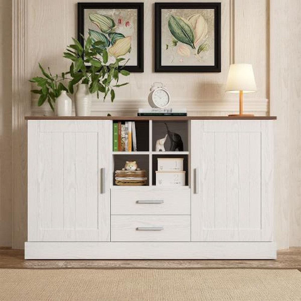 MERAX Buffet 2 porte(s) 2 tiroir(s) - 140 cm blanc panneau de particules