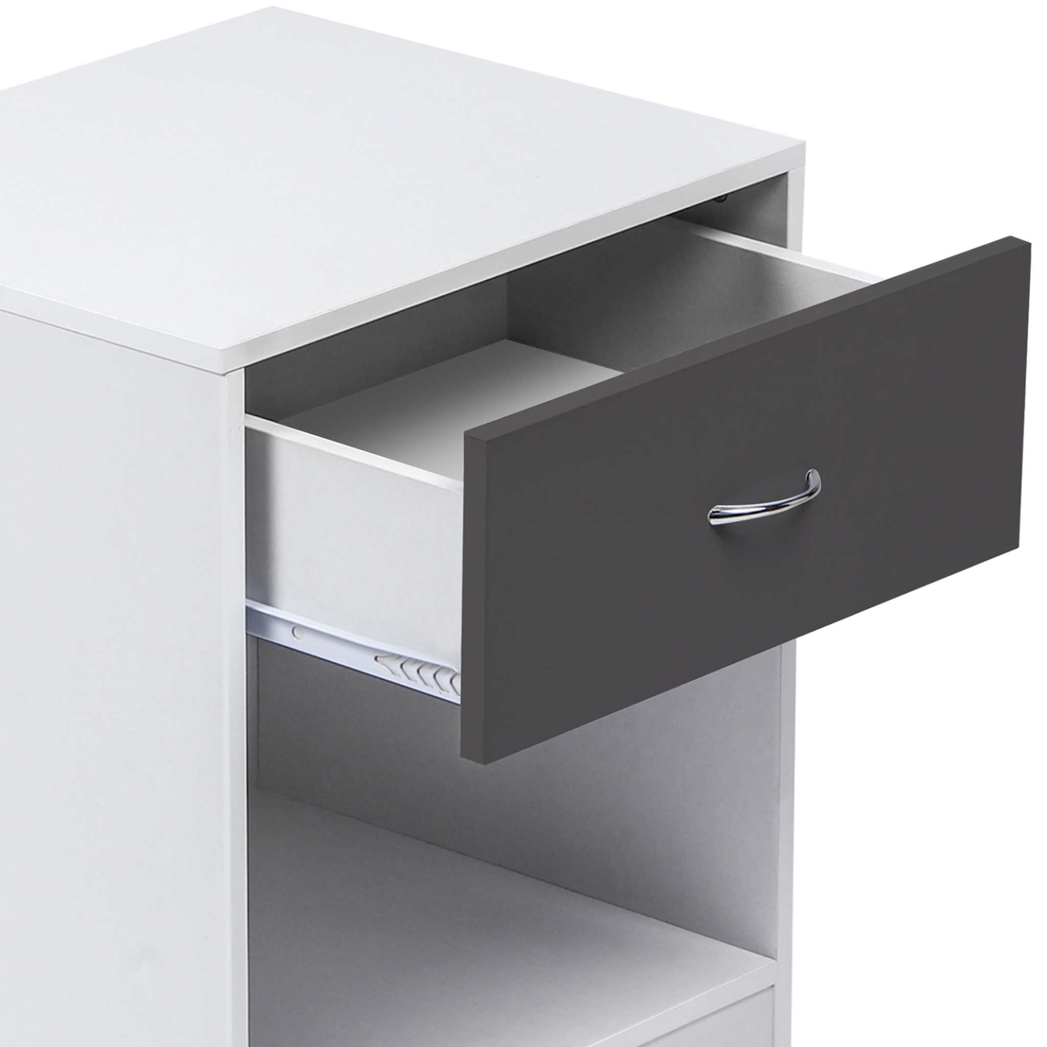 Voir la diapositive 5 : ID MARKET Lot de 2 tables de chevet olga 1 tiroir avec niche bois blanc et tiroir gris