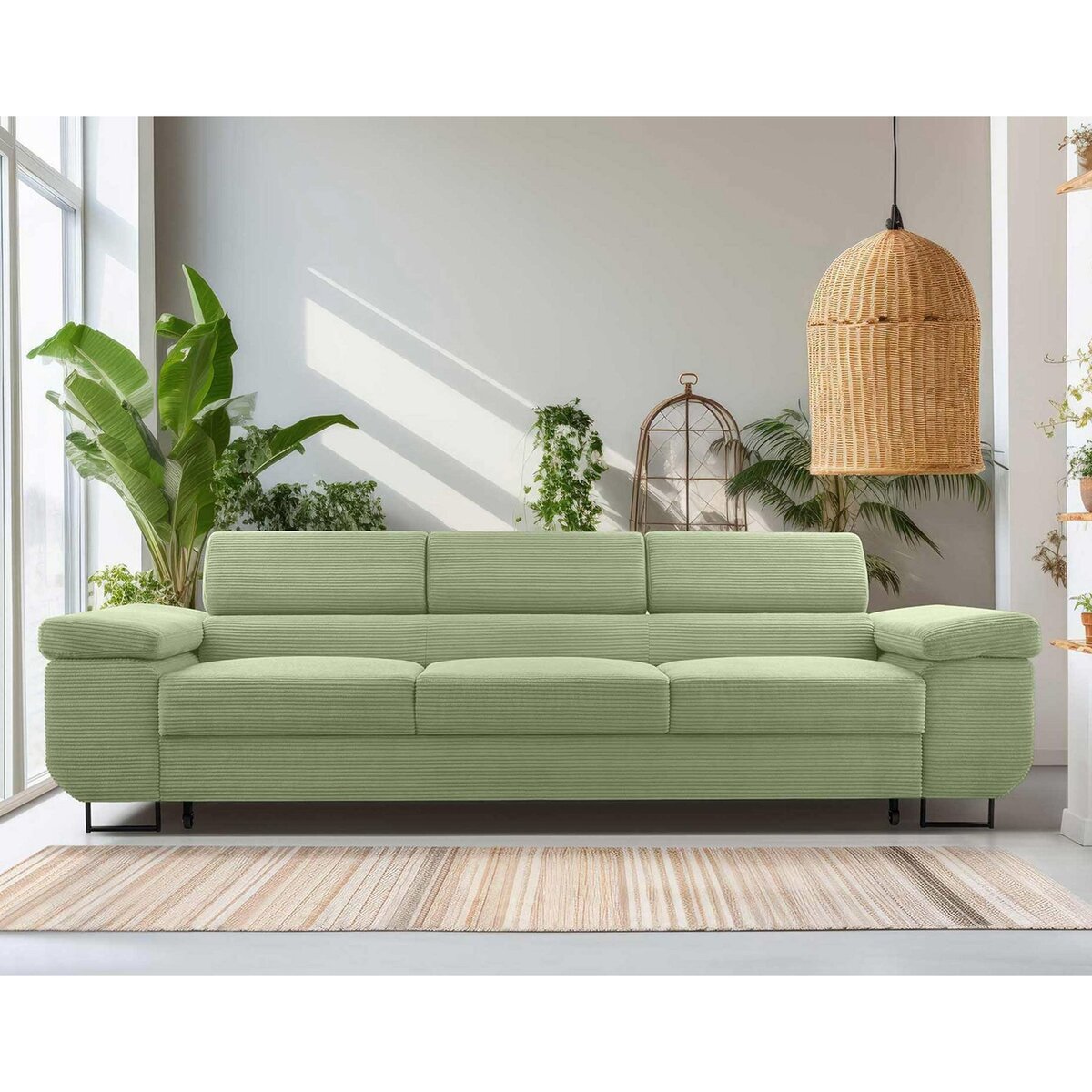 BEST MOBILIER Pablo - canapé 3 places - convertible avec têtières réglables - en velours côtelé