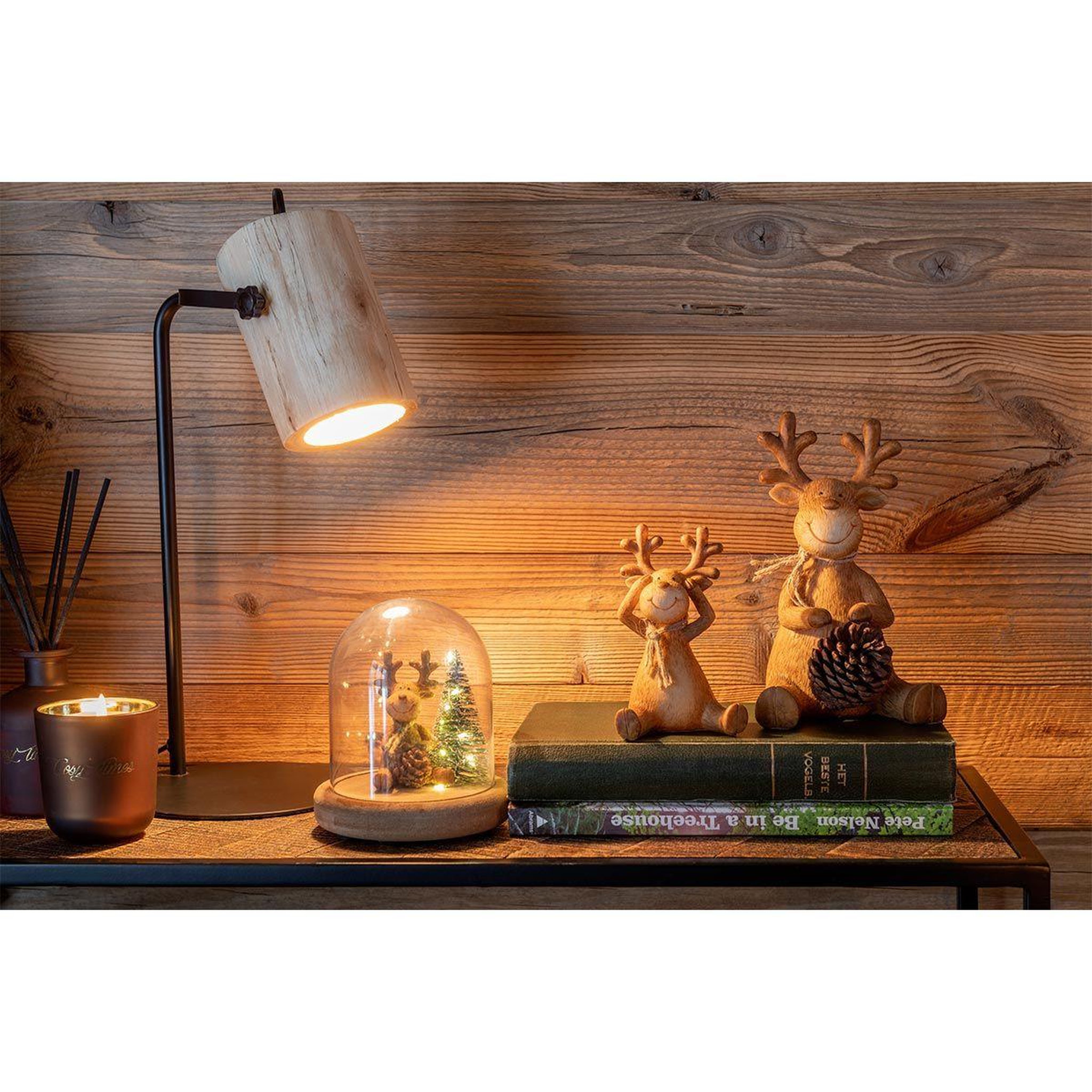 Voir la diapositive 5 : J-LINE Lampe de bureau en bois  silas  43cm naturel