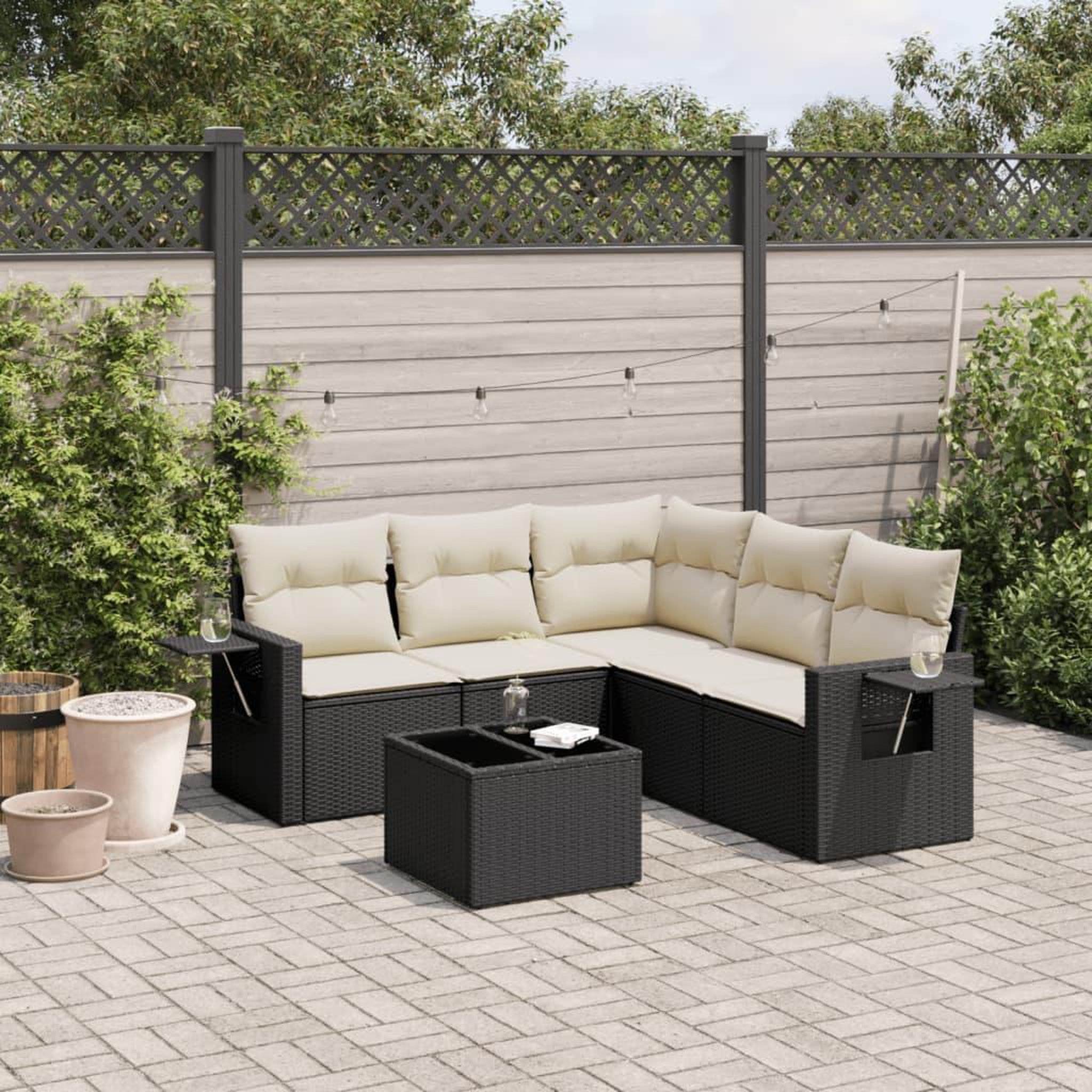 VIDAXL Salon de jardin 6 pcs avec coussins noir resine tressee