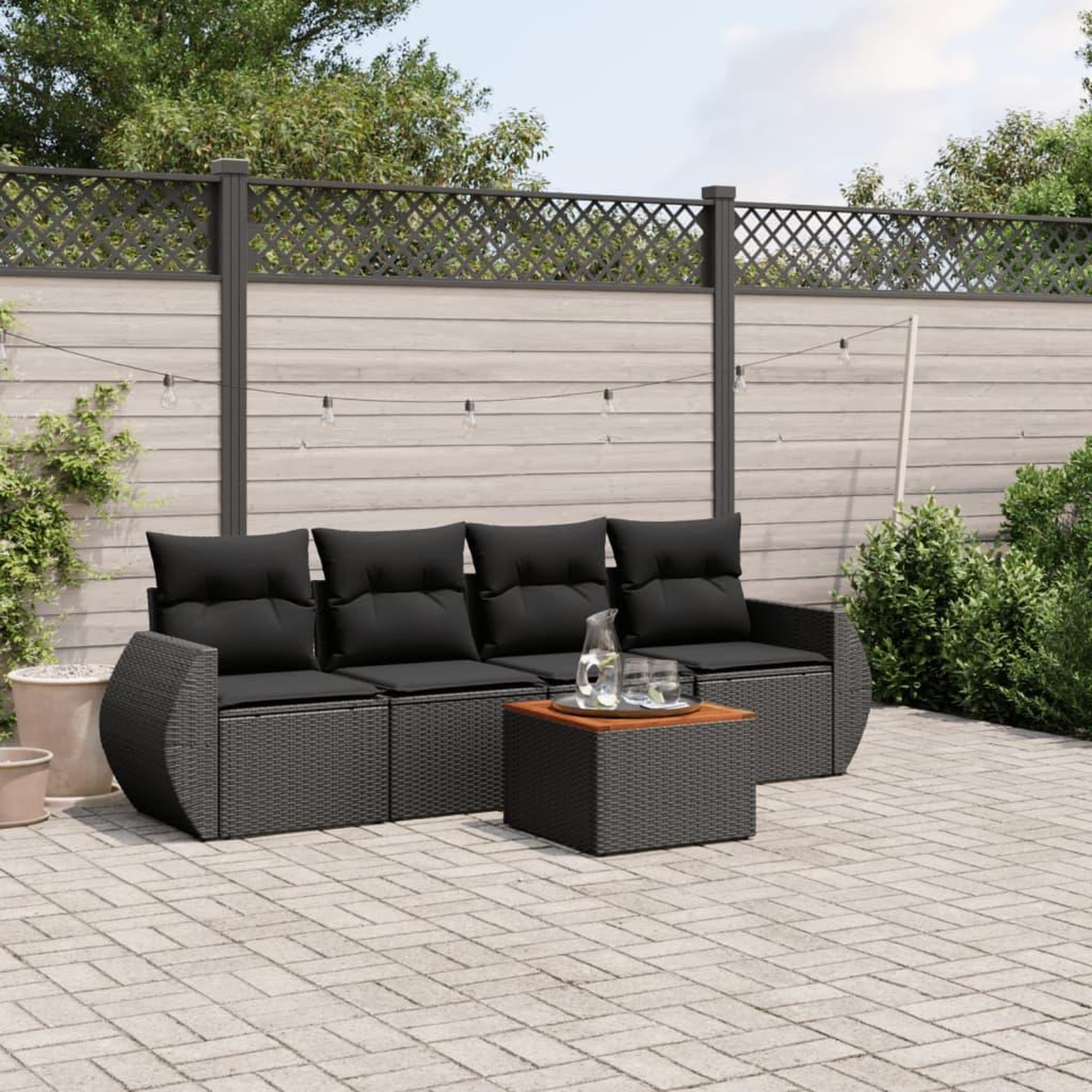 VIDAXL Salon de jardin 5 pcs avec coussins noir resine tressee