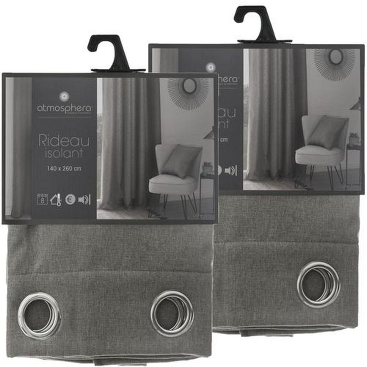 TOILINUX Lot de 2 Rideaux isolants Tim 8 œillets