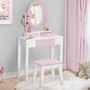 Voir la diapositive 2 : ID MARKET Coiffeuse enfant BETTANY avec miroir et tabouret