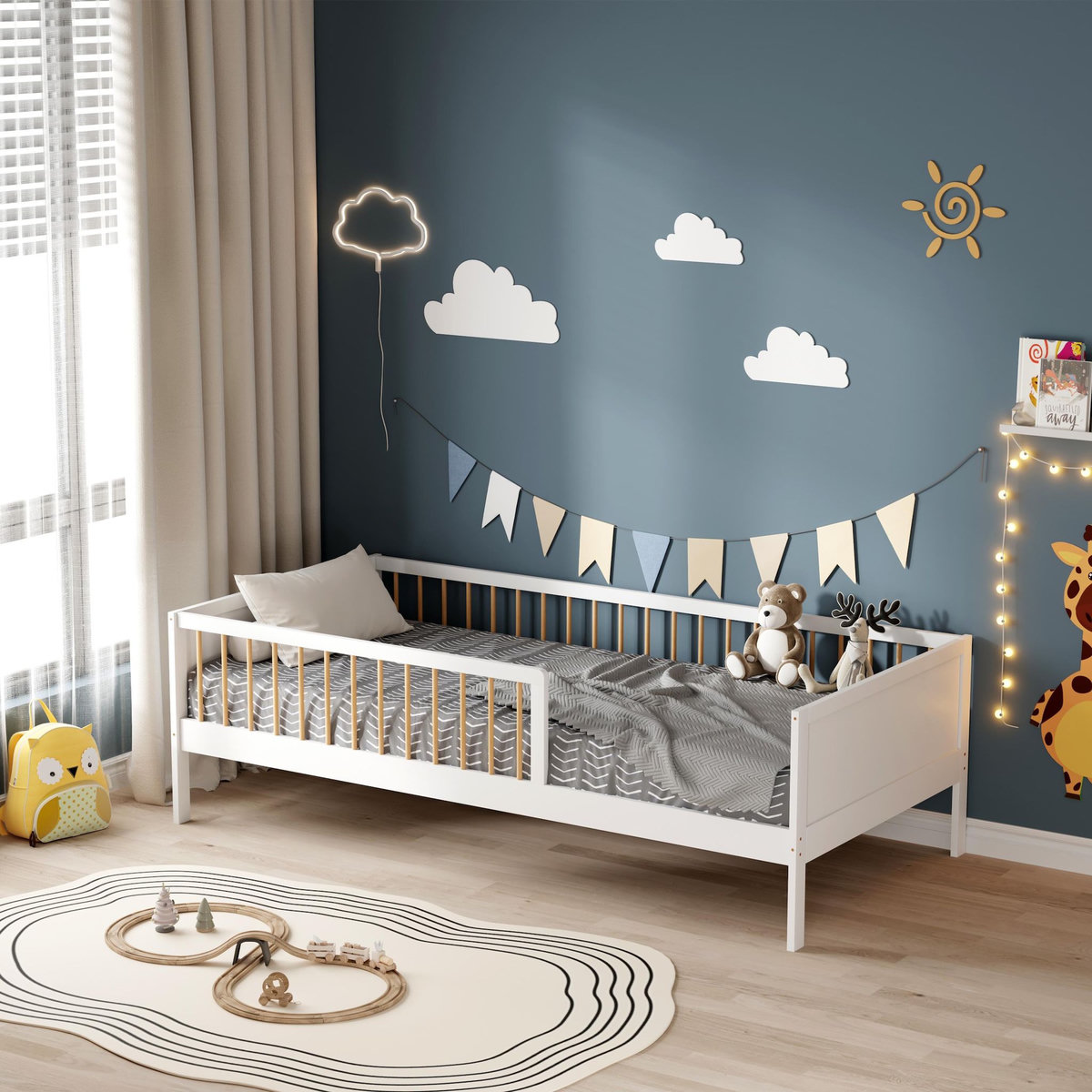 MINEA MINEA | Lit avec barrière PEPITO 90x190 cm (matelas non inclus)