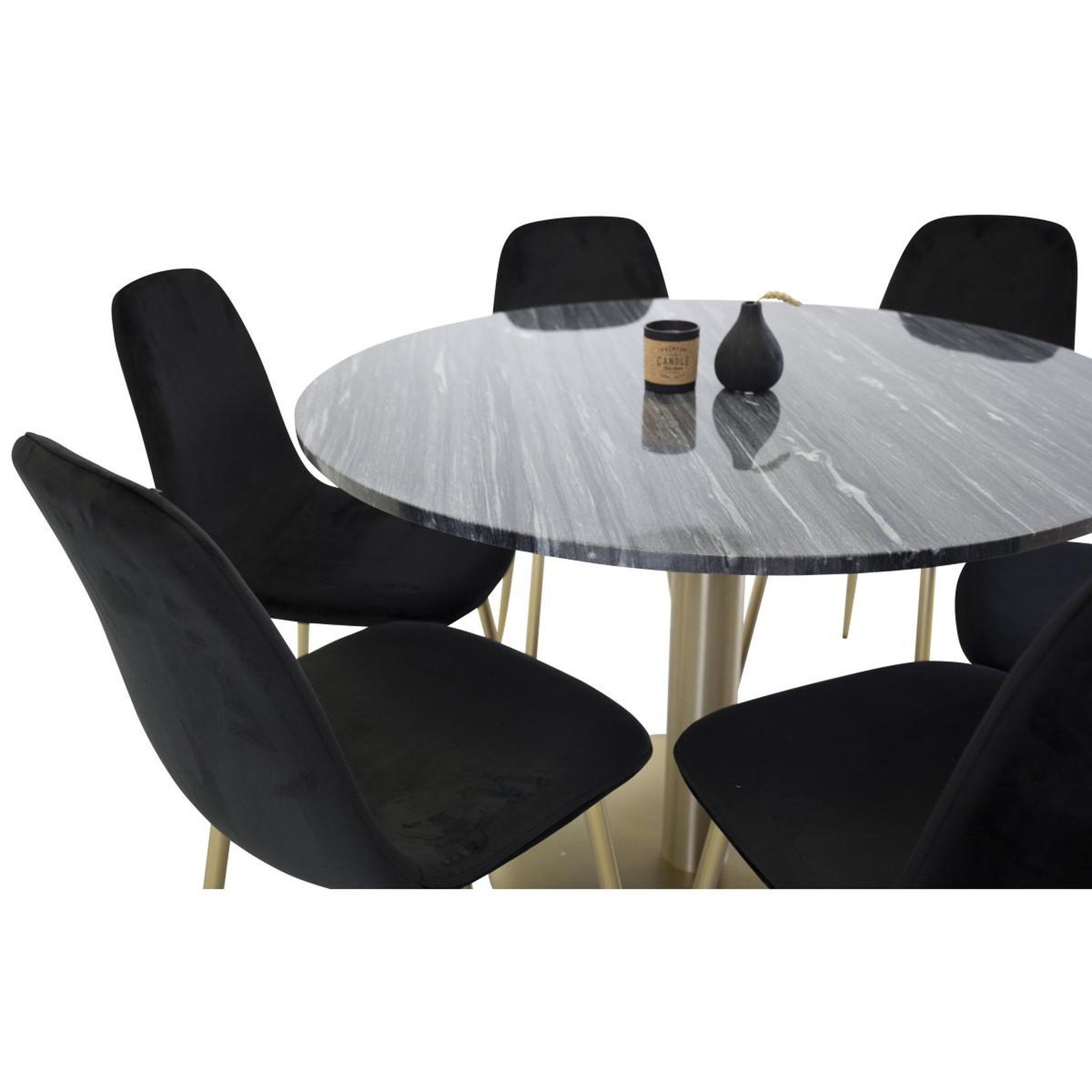 Voir la diapositive 2 : Paris Prix Ensemble table à manger & 6 chaises  estelle ii & polar ii  106cm gris foncé & noir