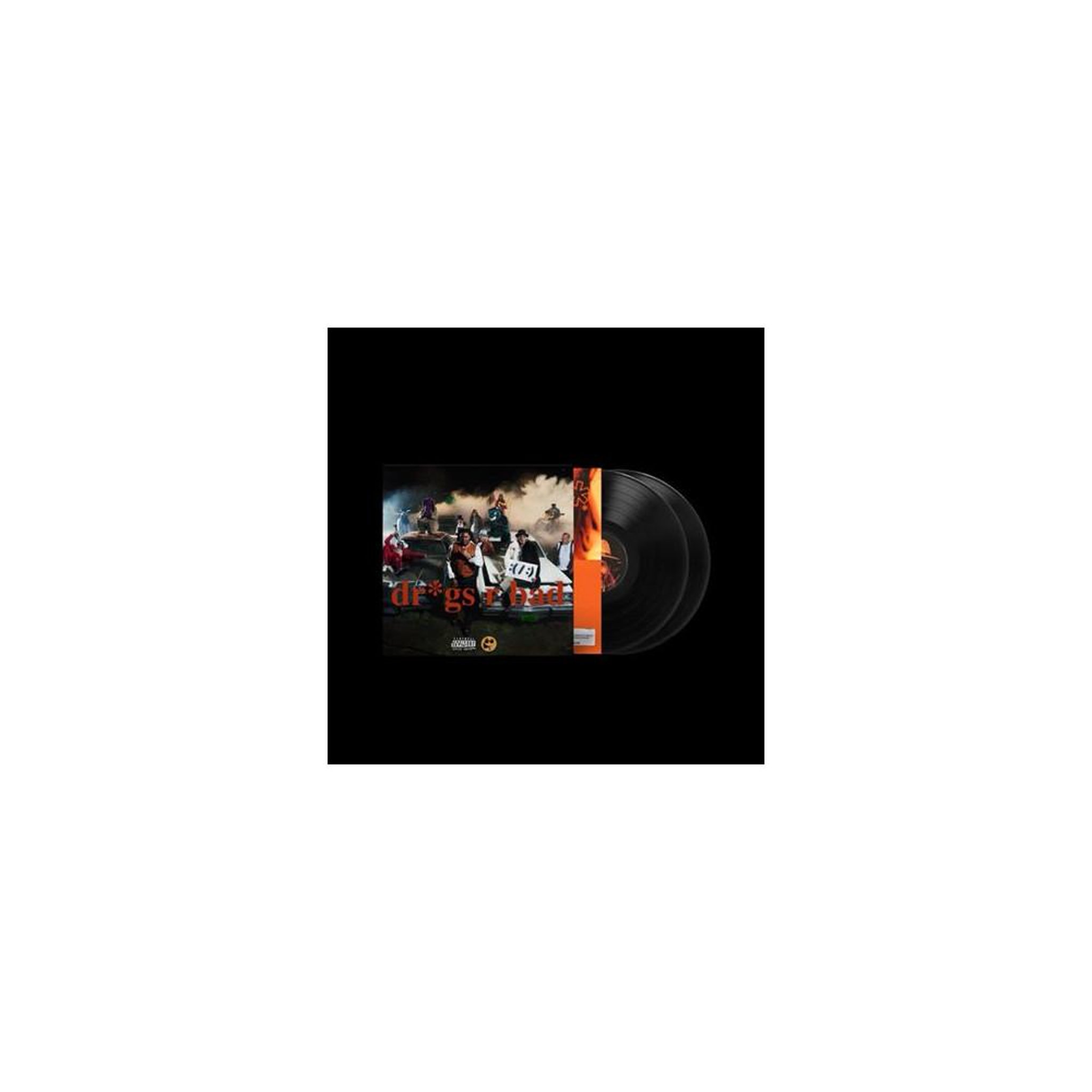 Vinyle 12 pouces drugs r bad, disque noir avec sillons visibles et visuel de pochette anglaise