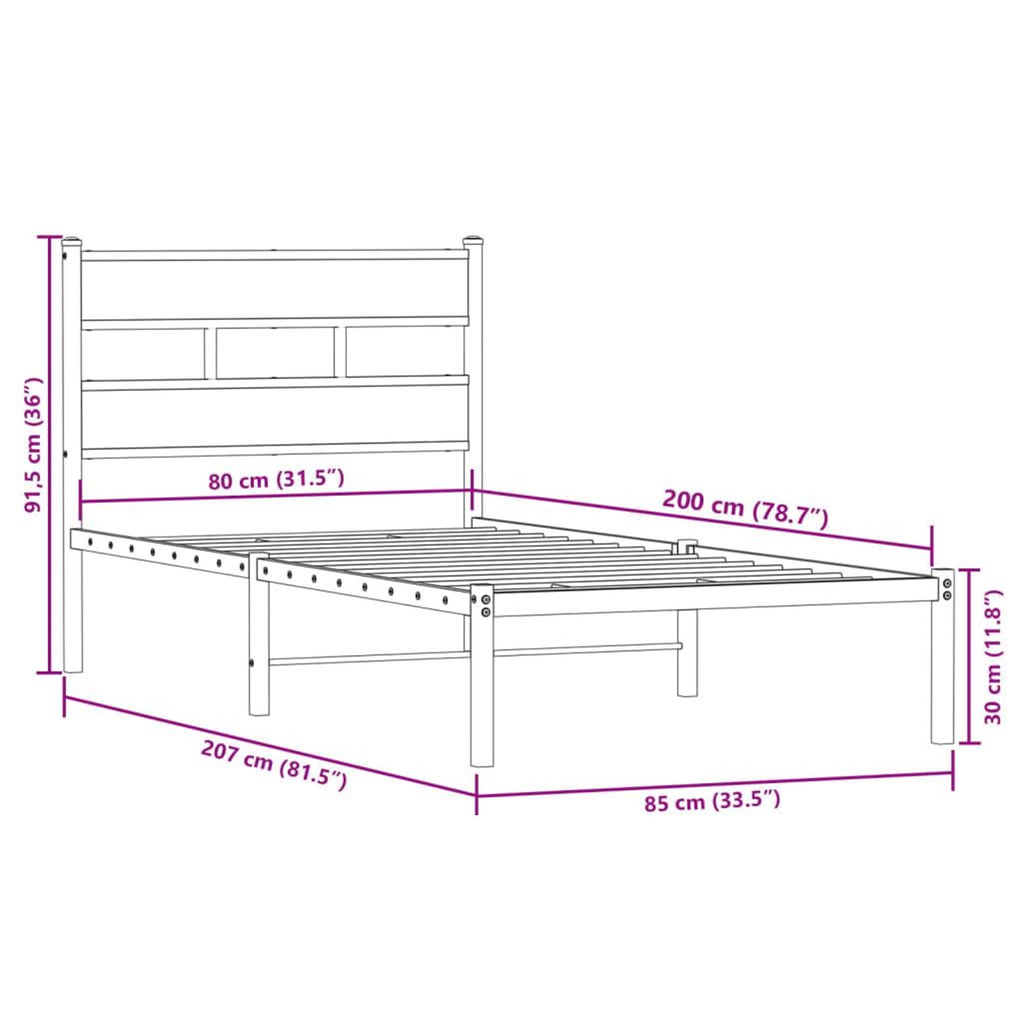 Voir la diapositive 6 : VIDAXL Cadre de lit en metal sans matelas chene fume 80x200 cm