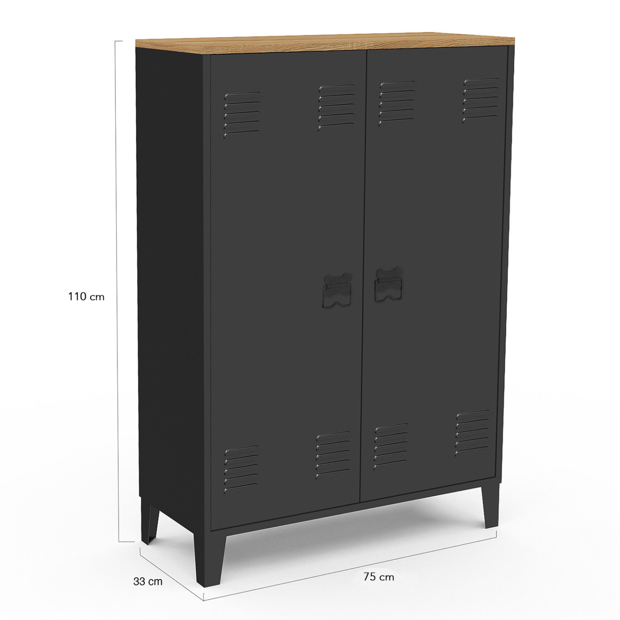 Voir la diapositive 5 : ID MARKET Armoire basse ester 2 portes métal noir et plateau bois design industriel