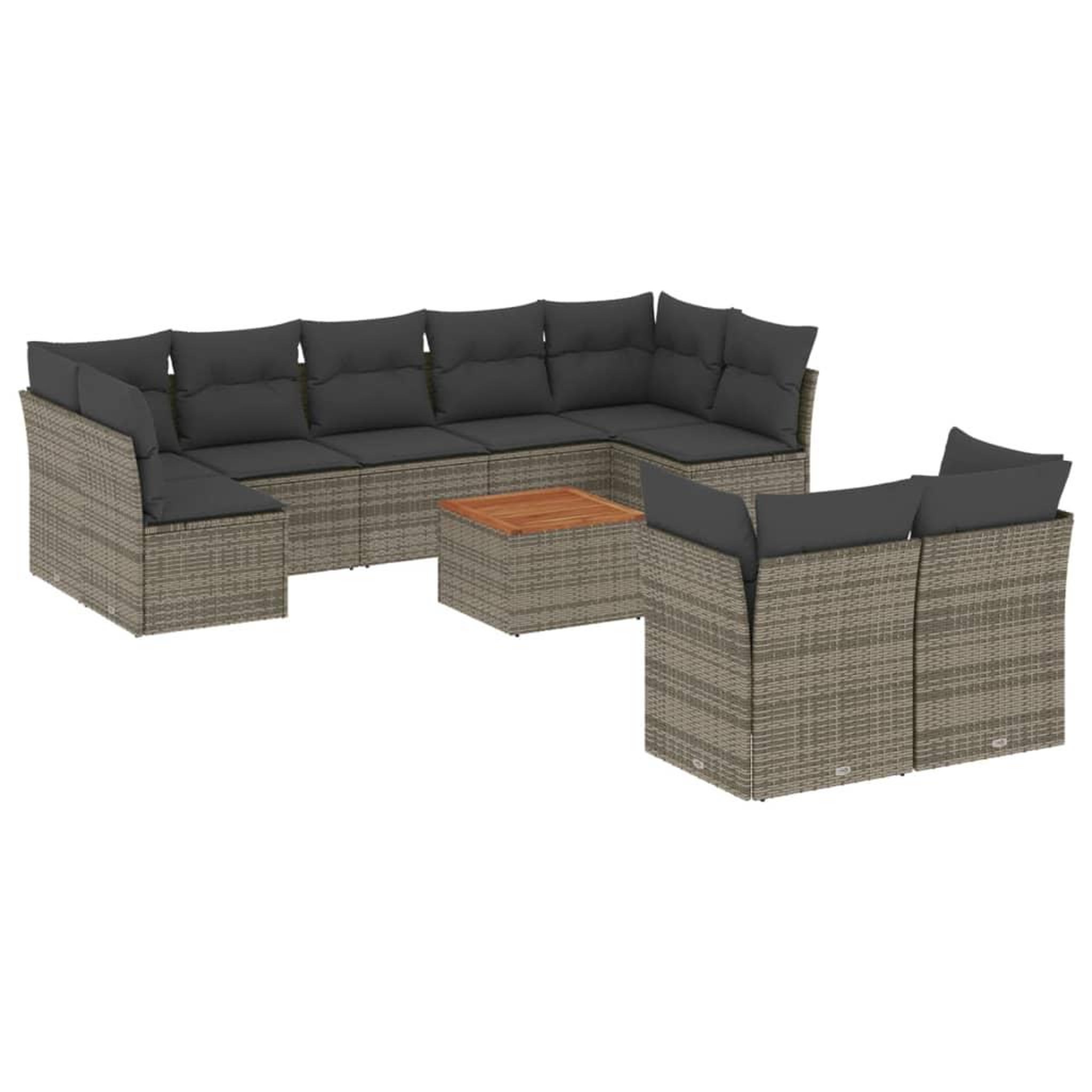 Voir la diapositive 2 : VIDAXL Salon de jardin avec coussins 10 pcs gris resine tressee