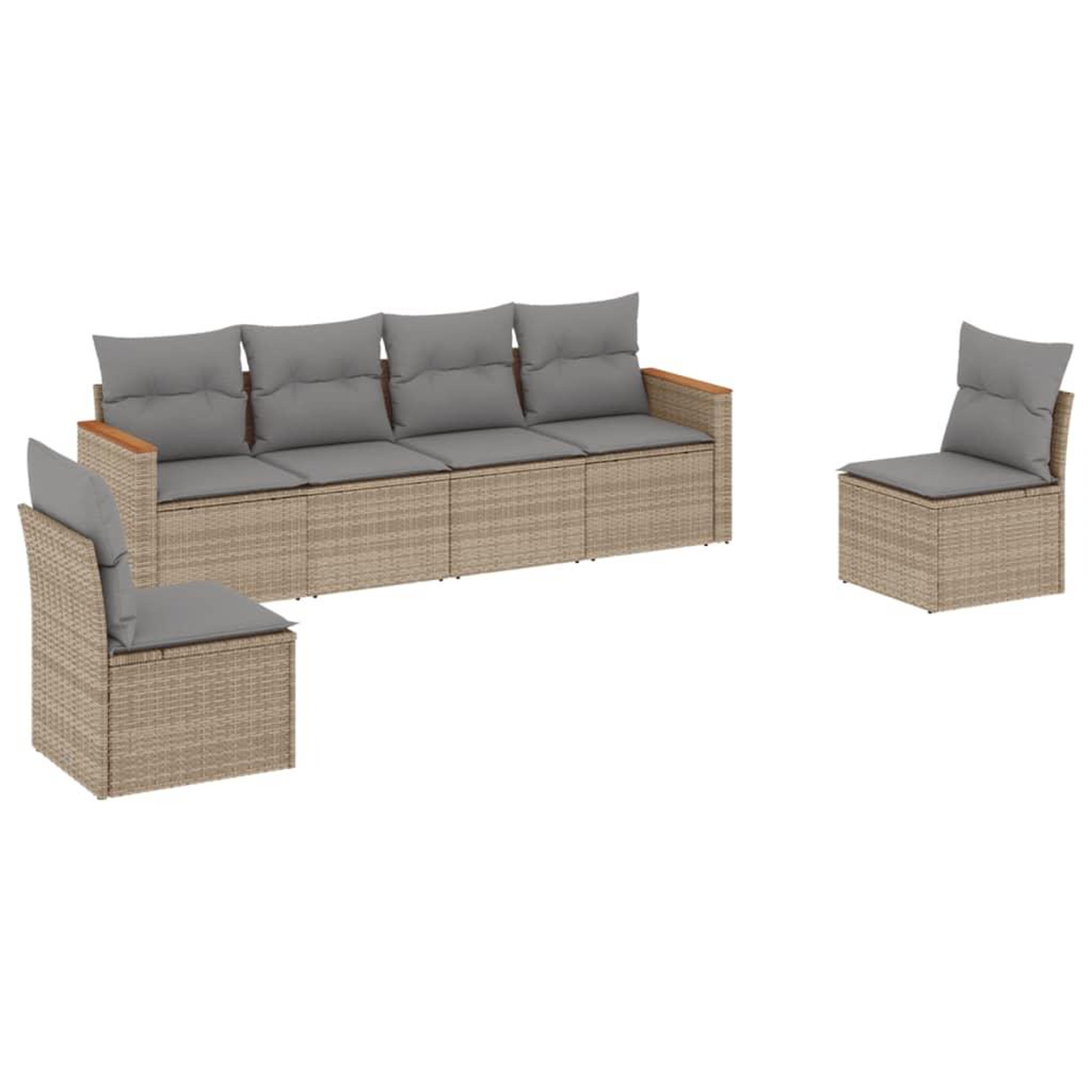 Voir la diapositive 2 : VIDAXL Salon de jardin avec coussins 6pcs melange beige resine tressee