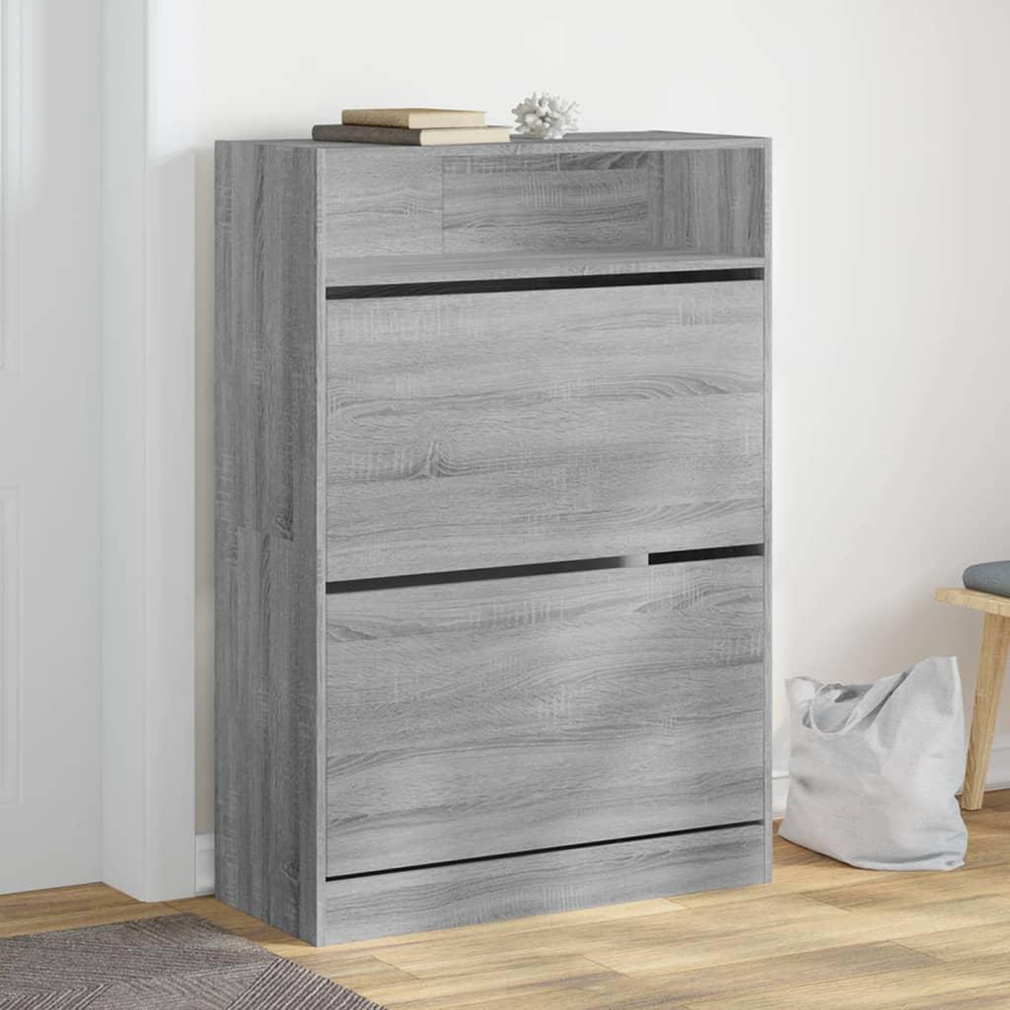 VIDAXL Armoire a chaussures 2 tiroirs rabattables sonoma gris