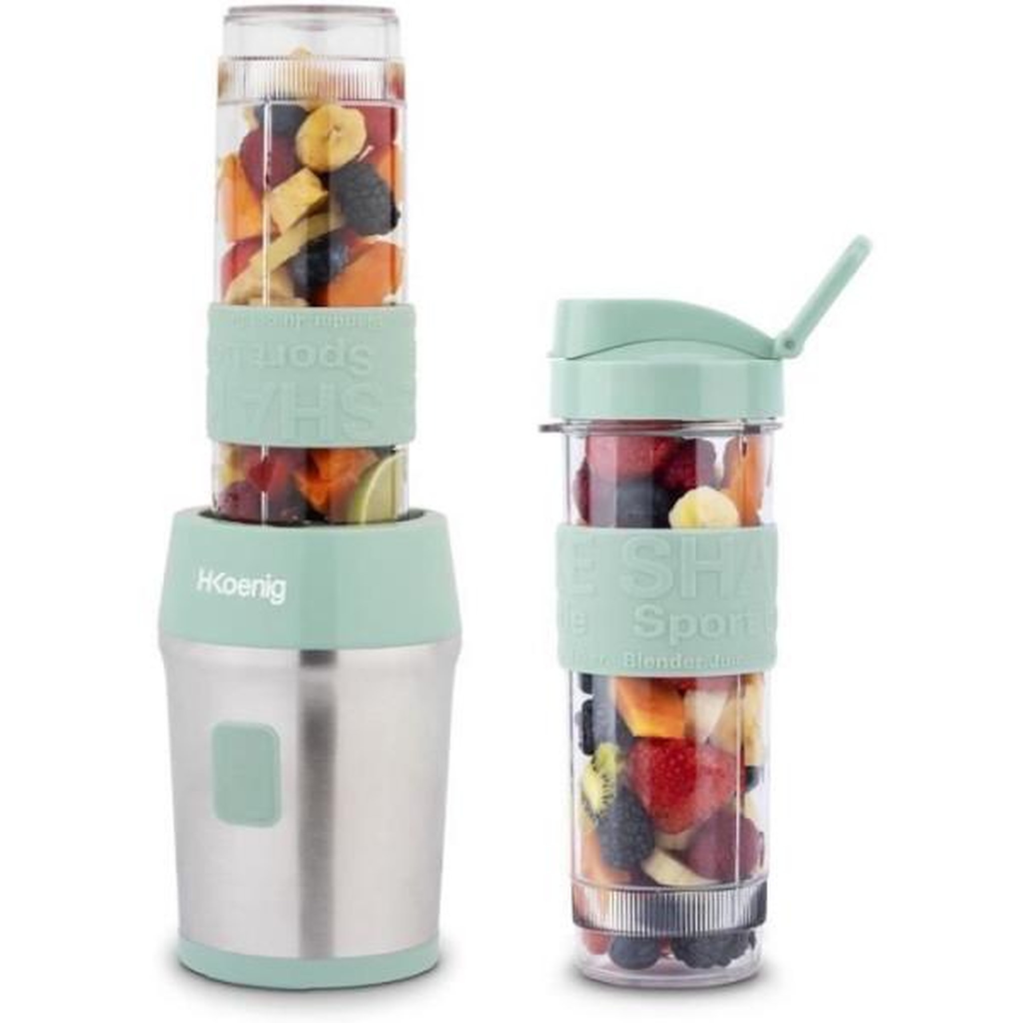 Voir la diapositive 4 : HKOENIG Blender Mini  - H.KoeNIG - SMOO18 - 300 W - 570 mL - Vert pastel - 2 gourdes incluses - Sans BPA