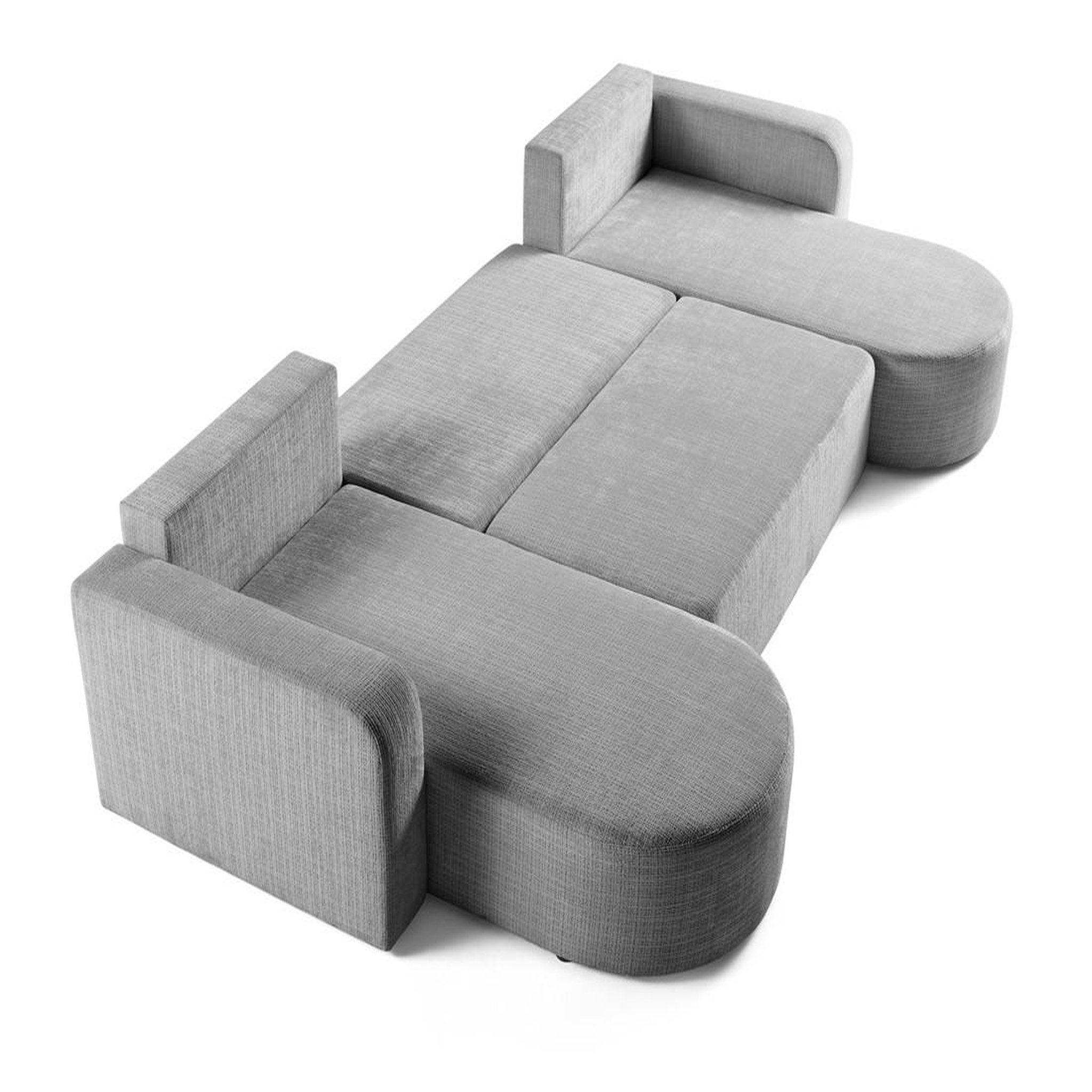 Voir la diapositive 3 : BEST MOBILIER Miro - canapé panoramique en u 7 places - convertible avec coffre - en velours texturé