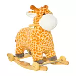 HOMCOM Jouet à bascule girafe et porteur sur roulettes 2 en 1 fonction sonore mugissement  bois peuplier peluche courte polyester tacheté