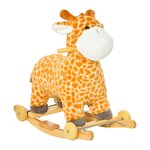 HOMCOM Jouet à bascule girafe et porteur sur roulettes 2 en 1 fonction sonore mugissement  bois peuplier peluche courte polyester tacheté