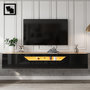 Voir la diapositive 2 : MERAX Meuble tv naturel+noir 180cm led panneau de particules