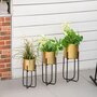 OUTSUNNY Supports de pots de fleurs design - supports à plantes - lot de 3 avec pots de fleurs - métal époxy noir doré
