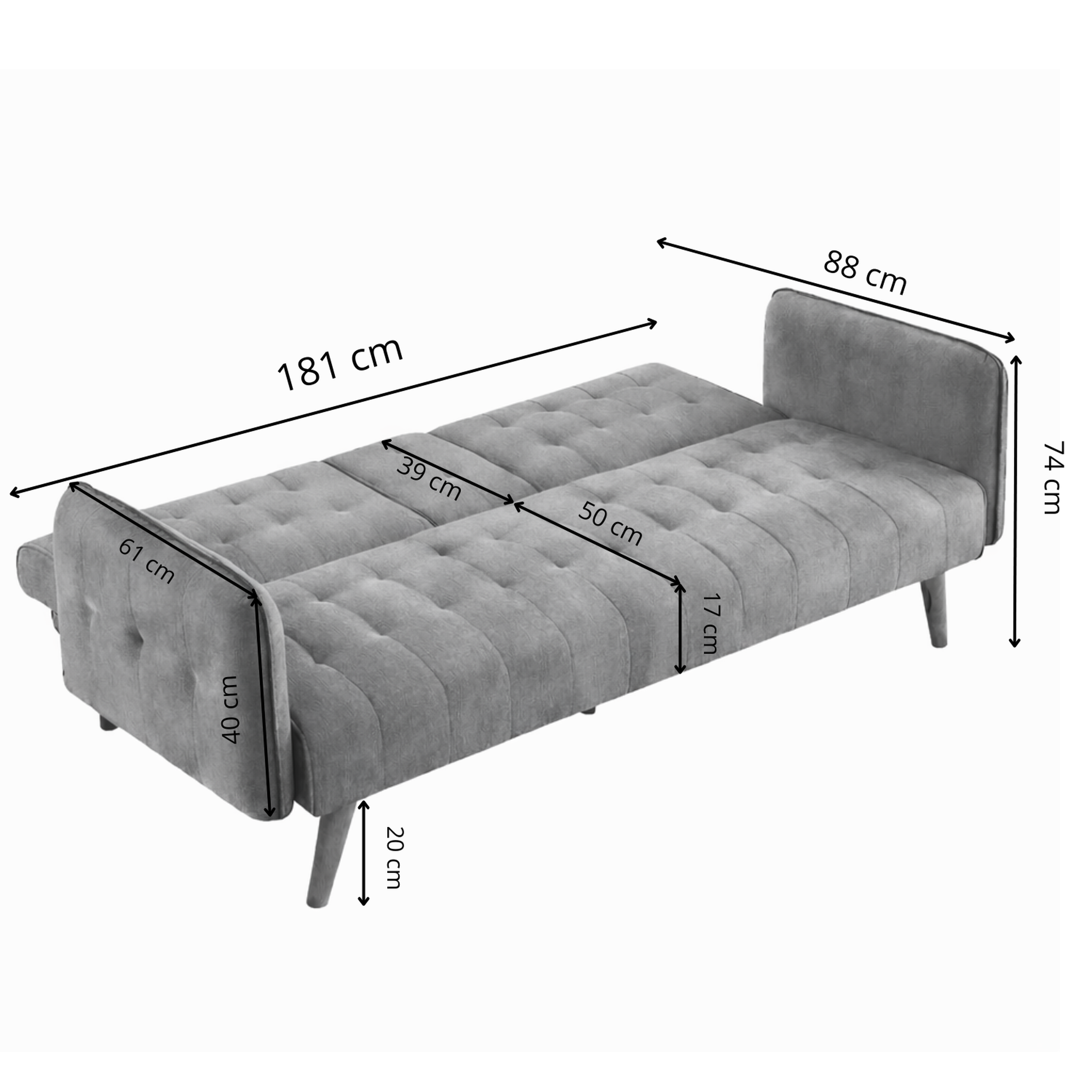 Voir la diapositive 3 : CONCEPT USINE Canapé 3 places convertible avec tablette centrale rabattable noir inverness