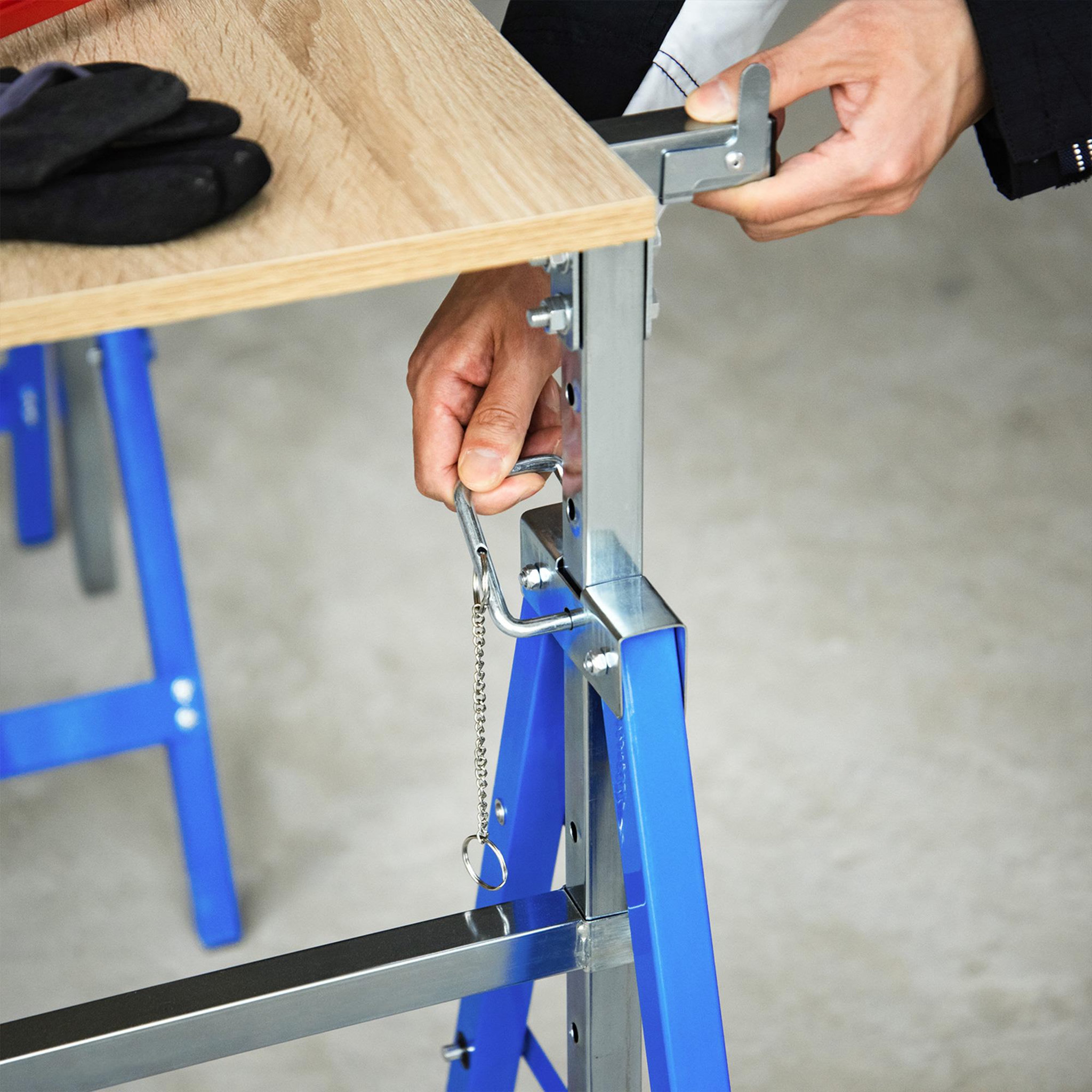 Voir la diapositive 5 : HOMCOM Lot de 2 tréteaux pliables télescopiques hauteur réglable 80-130 cm bleu