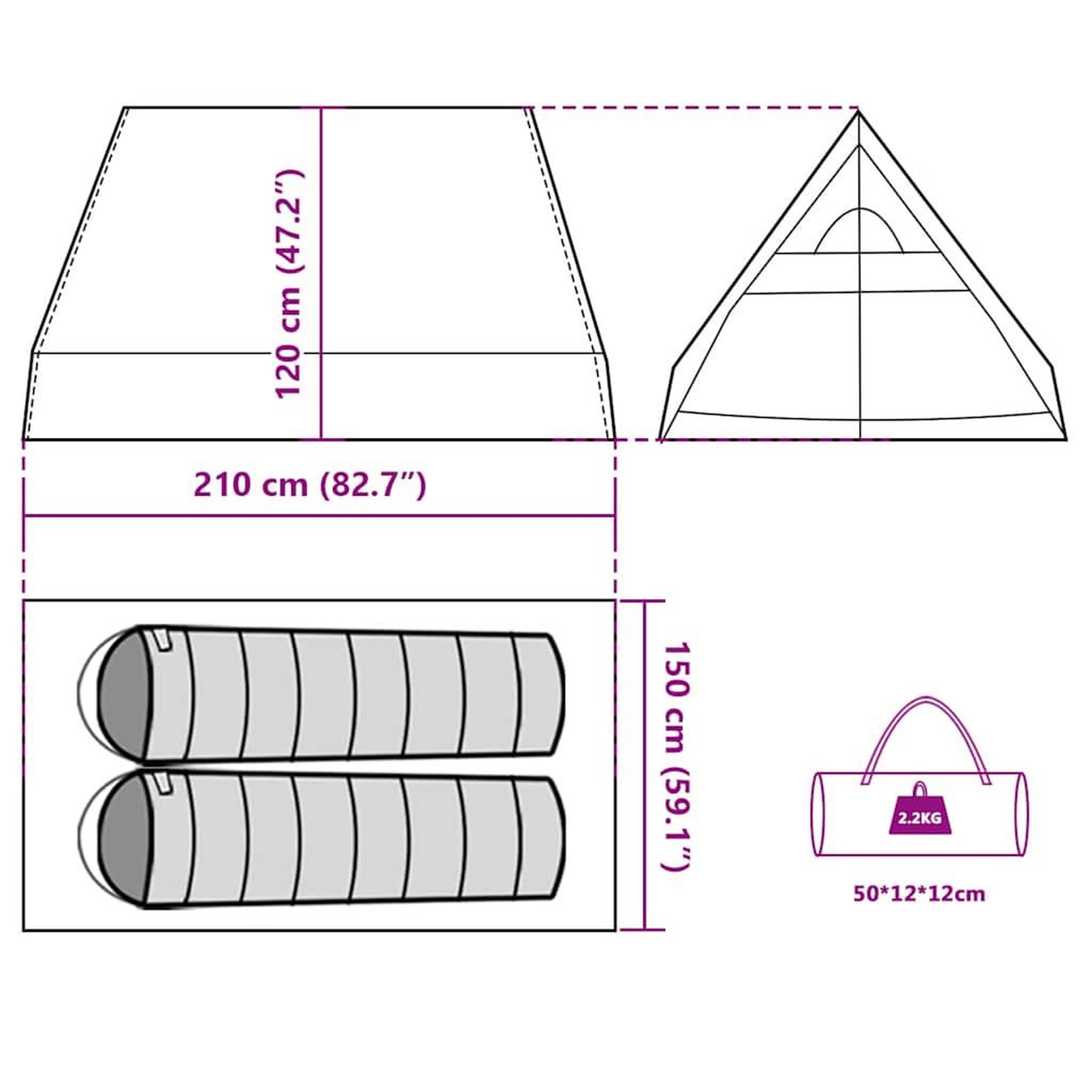 Voir la diapositive 6 : VIDAXL Tente de camping en A 2 personnes tissu occultant impermeable