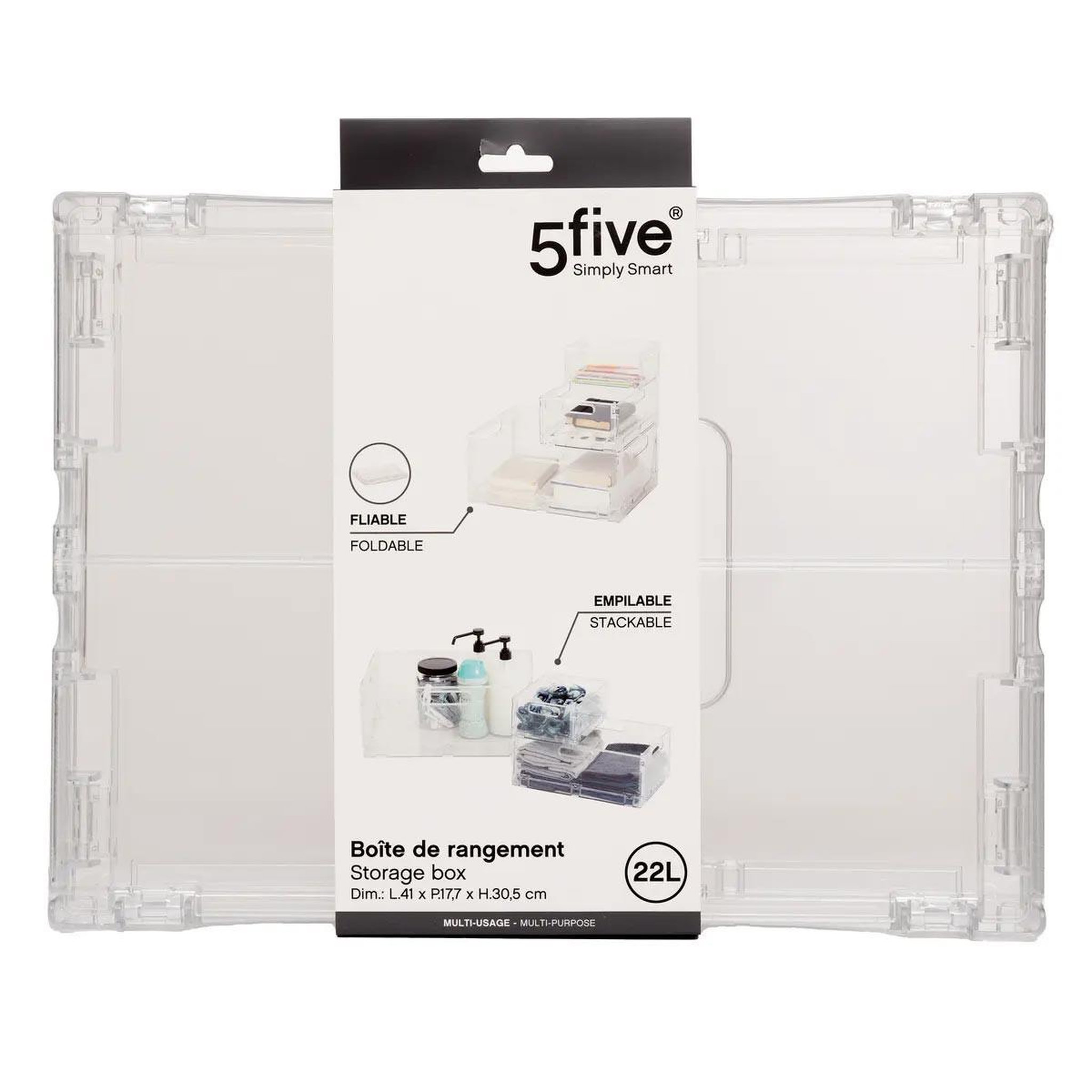 Voir la diapositive 4 : FIVE Boîte de rangement pliable  fold'n  22l transparent