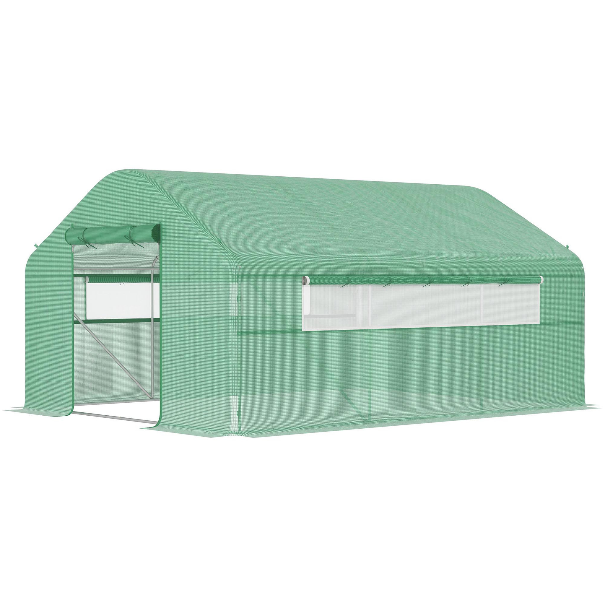 OUTSUNNY Serre de jardin 12 m² - serre tunnel 4 x 3 x 2 m porte 2 grandes fenêtres enroulables maillées acier galvanisé pe blanc