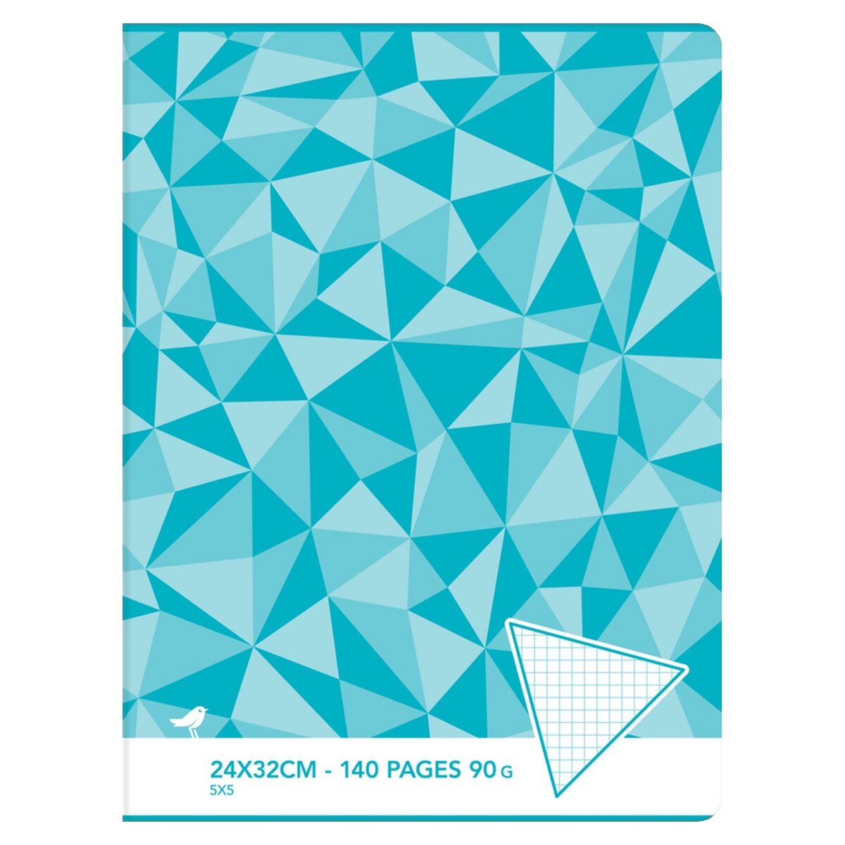 AUCHAN Cahier piqué 24x32cm 140 pages petits carreaux 5x5 bleu motif triangles