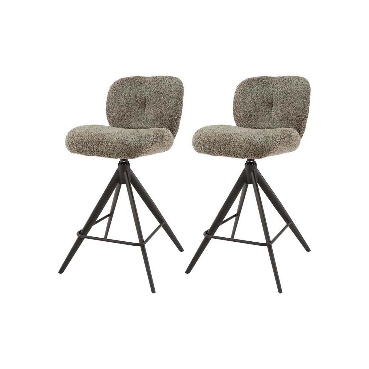 LISA DESIGN Arani - lot de 2 tabourets de bar pivotants - en tissu bouclette taupe