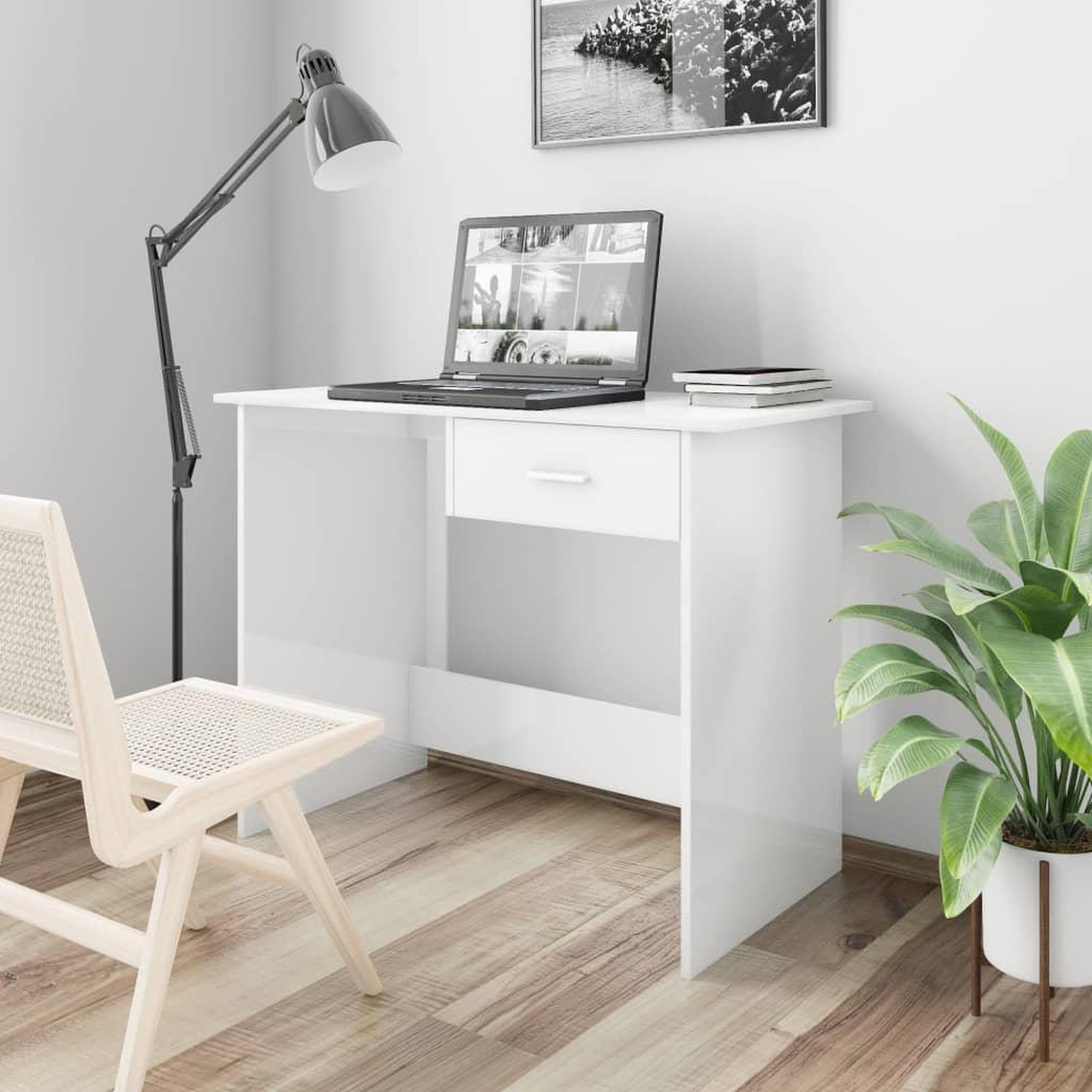 VIDAXL Bureau Blanc brillant 100x50x76 cm Bois d'ingenierie