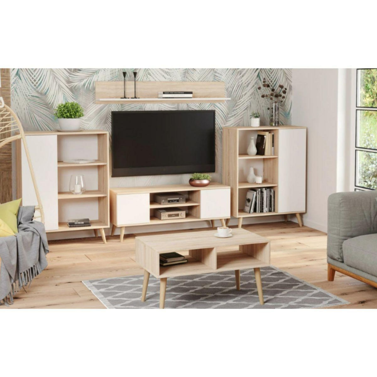 KOBI Bibliothèque Fondi en Bois Blanc avec Pieds Élégants