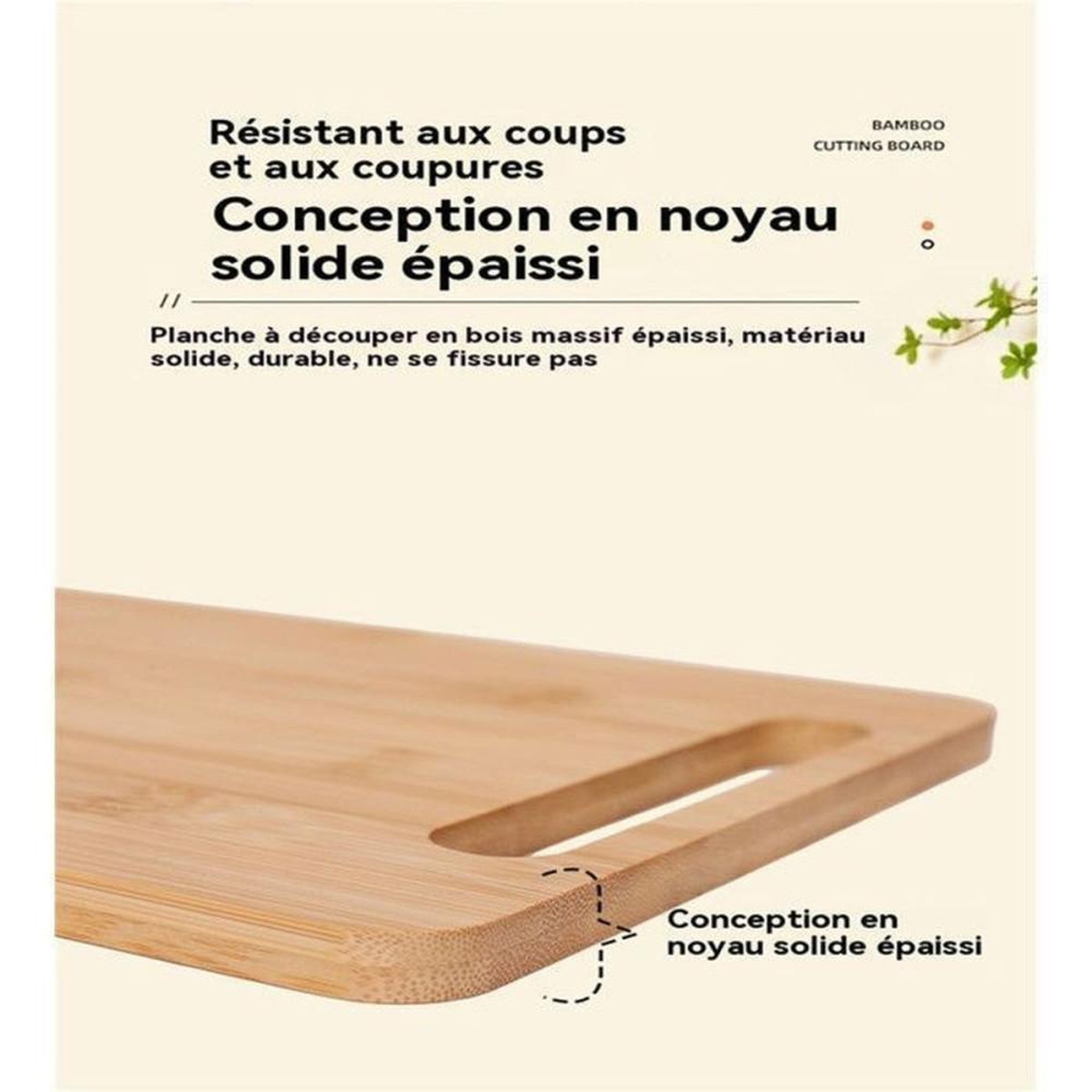 Voir la diapositive 4 : Set de 3 planches à découper en bambou double face antibactériennes 20 30 34 cm, imperméables et résistantes aux rayures, bords arrondis et poignées intégrées