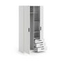 Voir la diapositive 4 : TVILUM Armoire VEGA - Décor Blanc mat - 2 portes + 3 tiroirs - L 98,5 x P 49,6 x H 200,4 cm