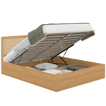ID MARKET Lit coffre double EDHEN avec tête de lit cannage et sommier 140 x 190 cm coloris bois