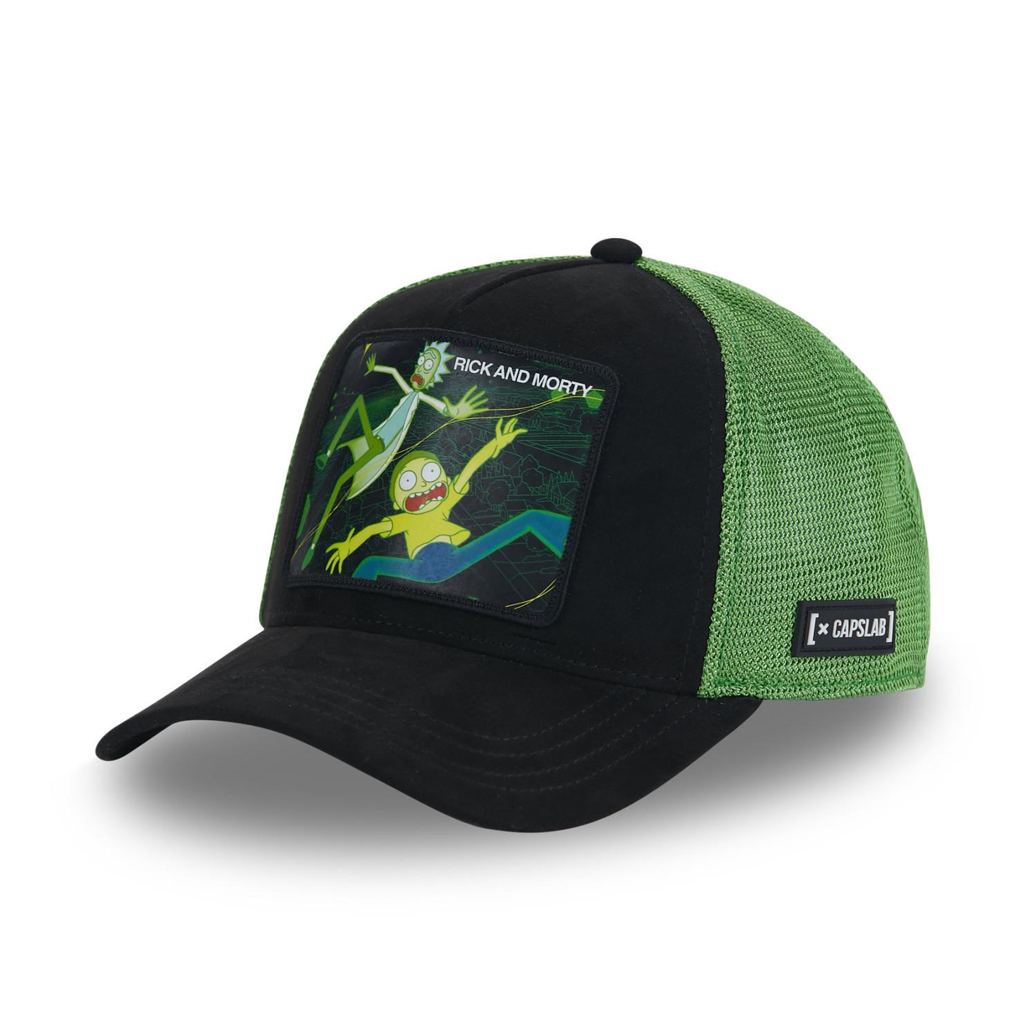 CAPSLAB Casquette trucker avec filet finitons premium rick et morty. Coloris disponibles : Noir