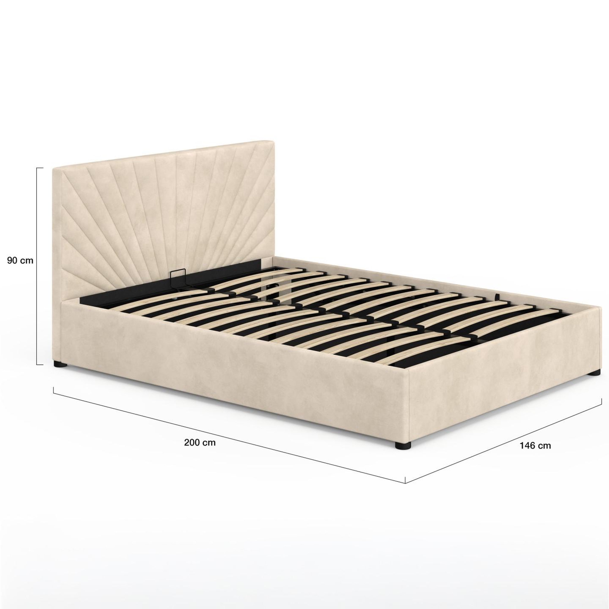 Voir la diapositive 5 : ID MARKET Lit coffre double sunlight avec tête de lit matelassée et sommier 140 x 190 cm velours beige