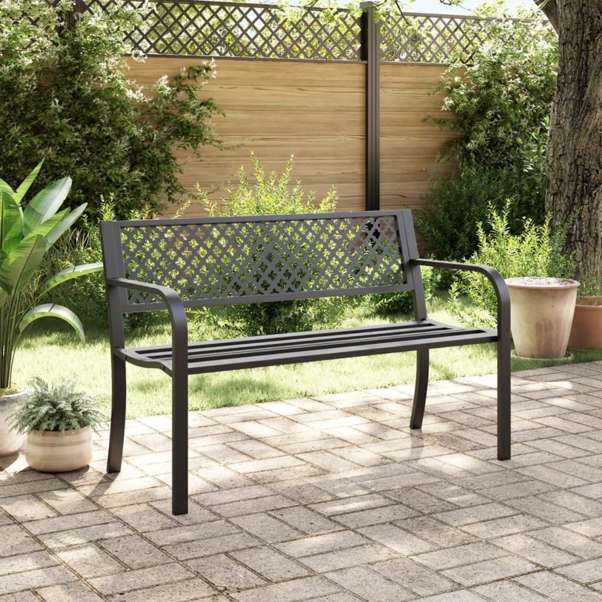 VIDAXL Banc de jardin 119 cm noir acier