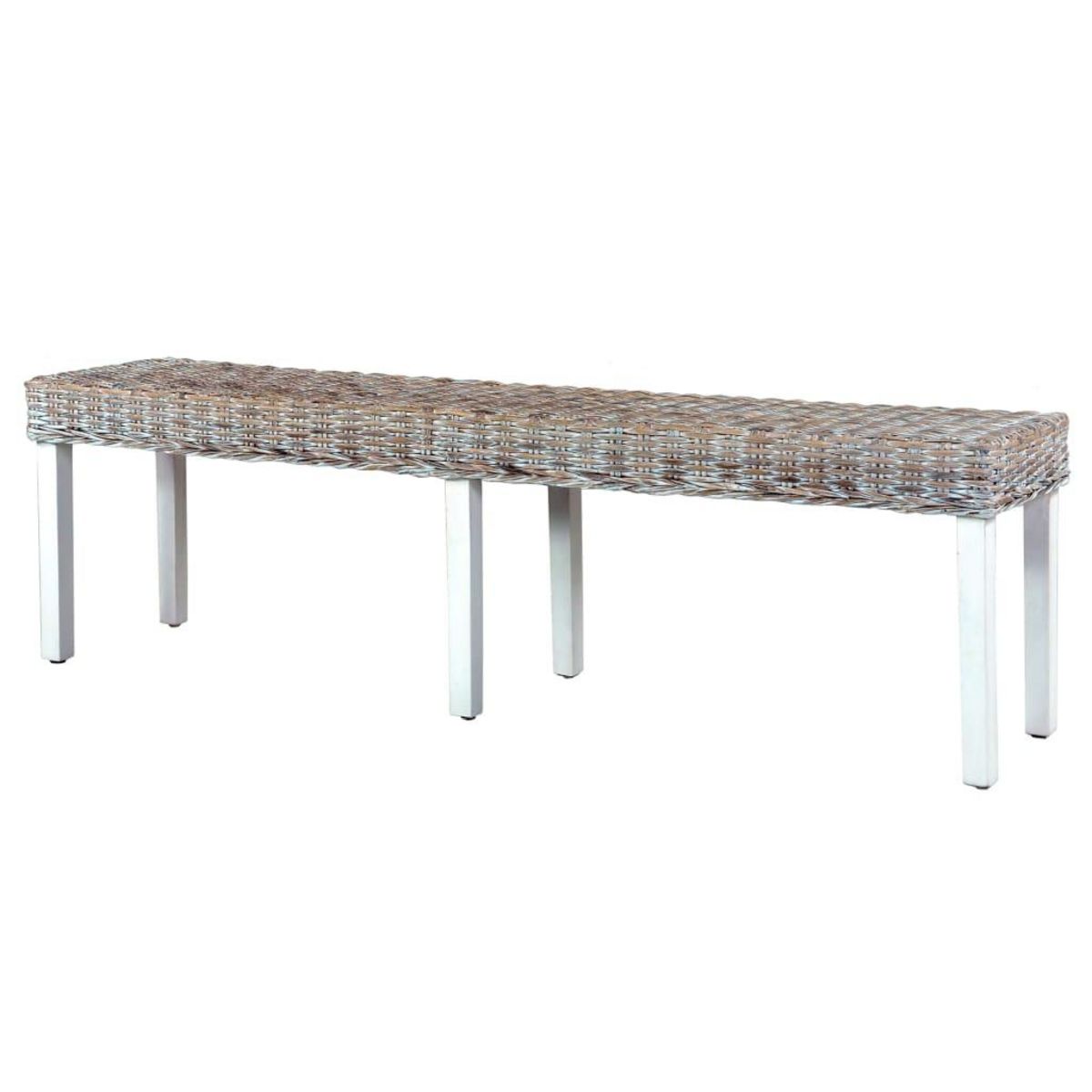 VIDAXL Banc 160 cm Blanc Rotin naturel kubu et bois de manguier massif