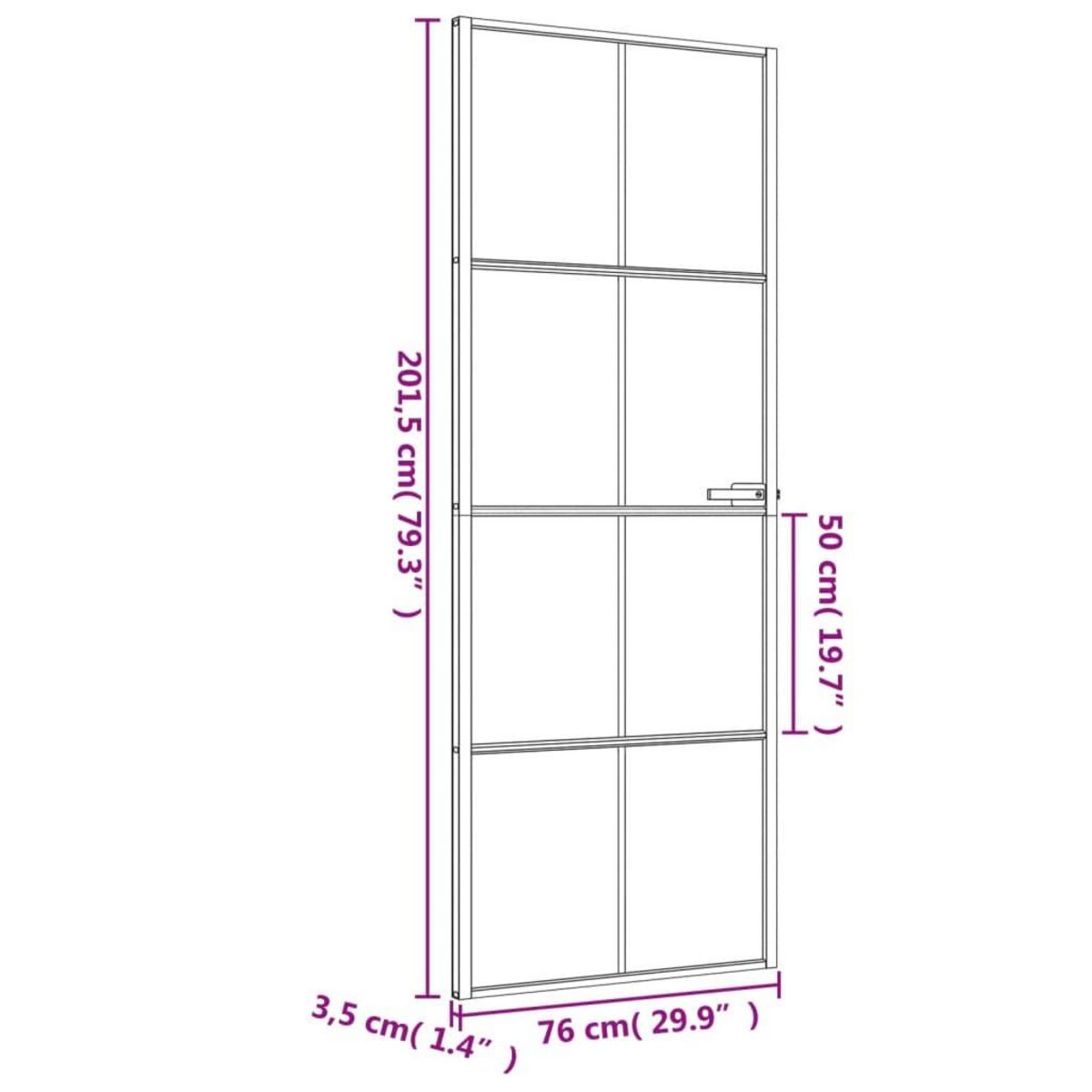 VIDAXL Porte interieure mince noir 76x201,5 cm verre trempe aluminium