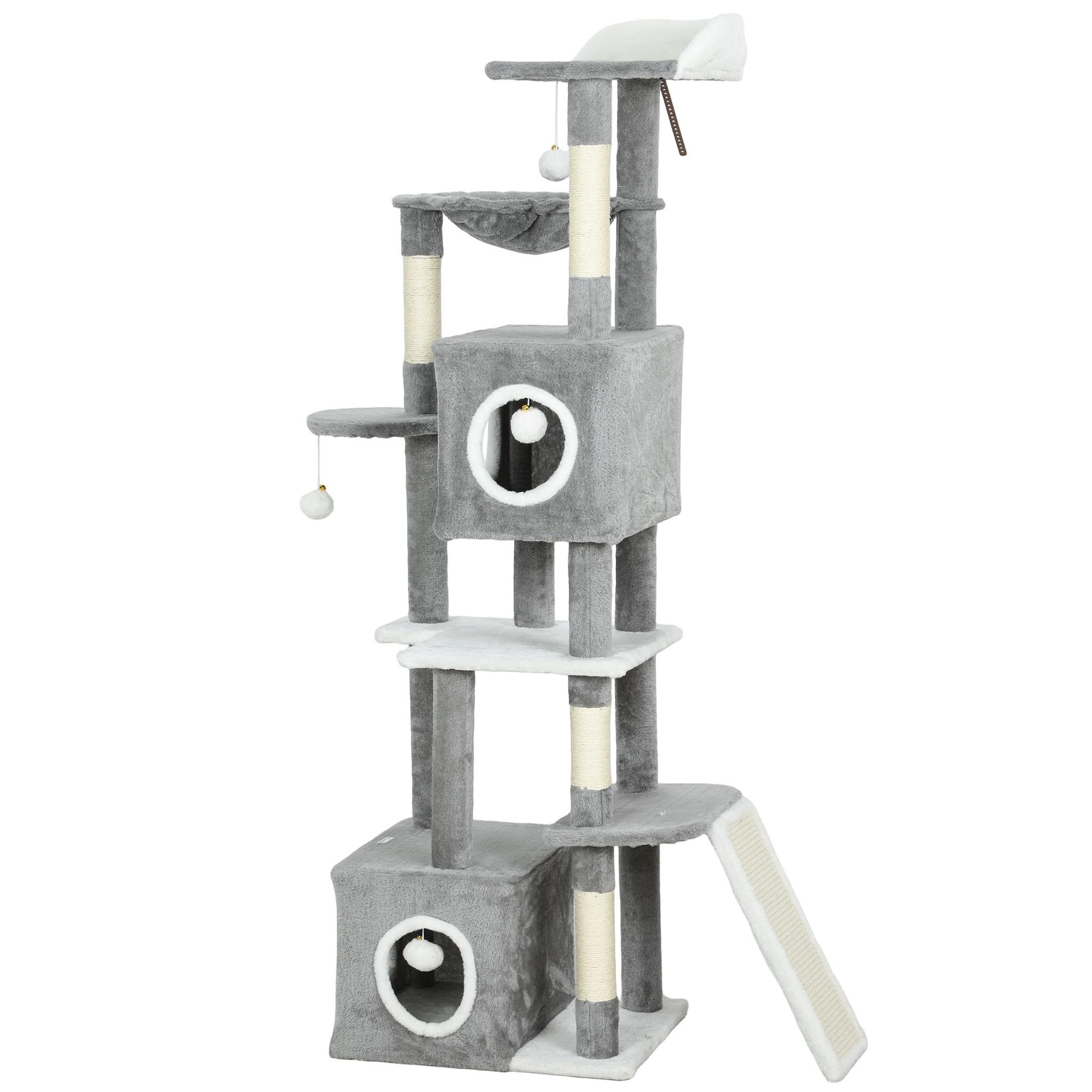 PAWHUT Arbre à chat design grande taille h.165cm équipements jeux multiples sisal naturel peluche gris blanc