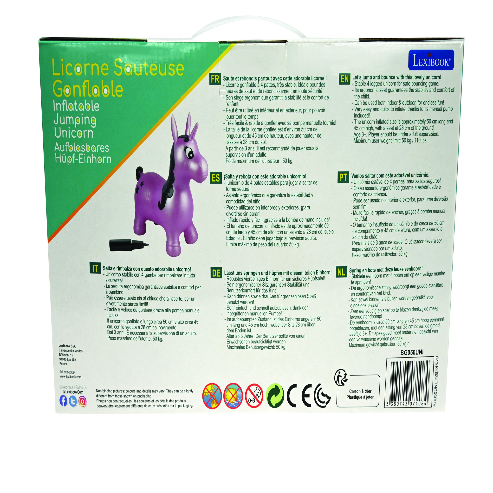 Voir la diapositive 5 : Lexibook Licorne Sauteuse Gonflable Rose